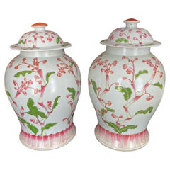 Pair Chinese Cherry Blossom Temple Jars