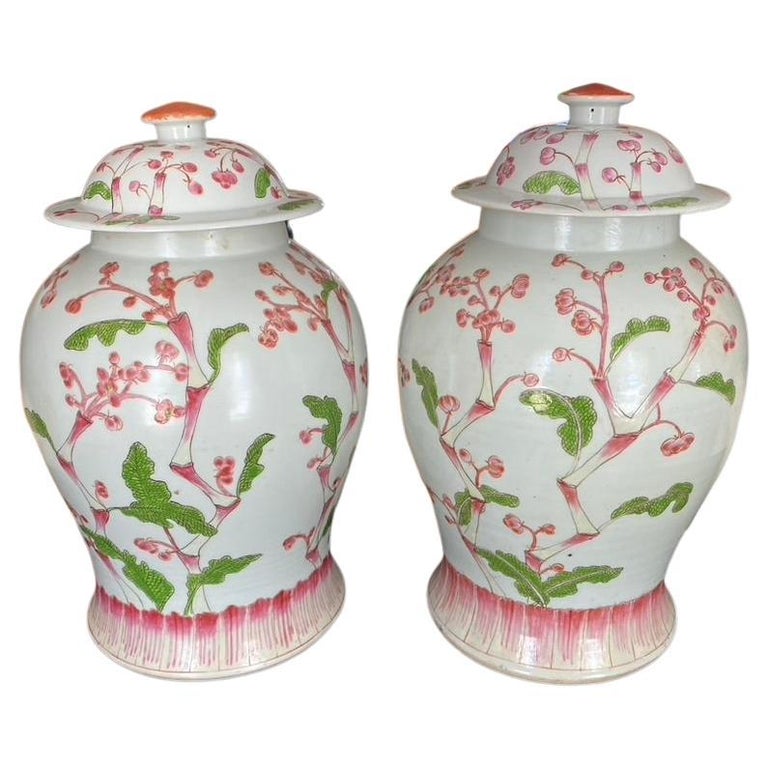 Pair Chinese Cherry Blossom Temple Jars For Sale at 1stDibs
