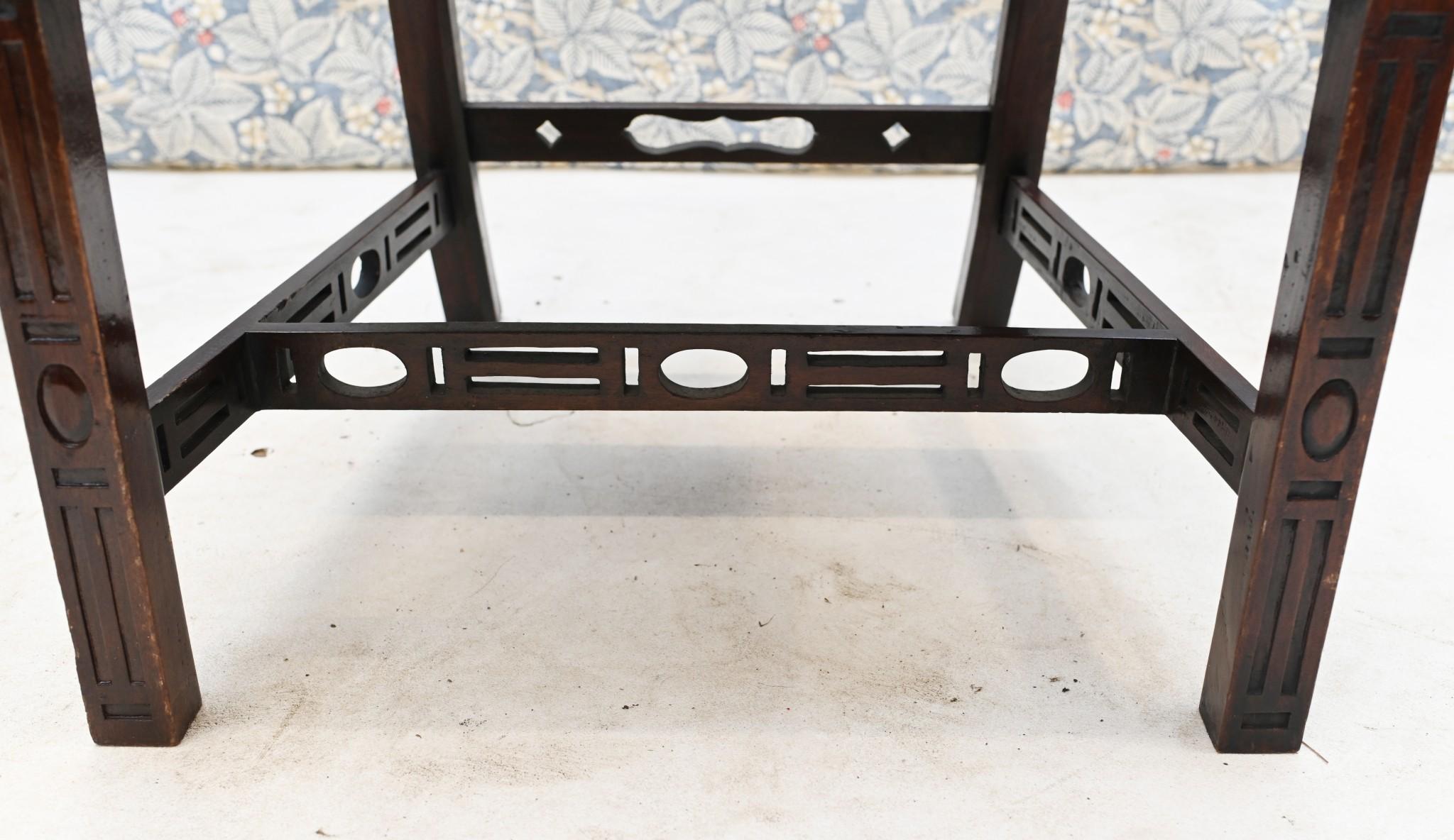 Gorgeous pair of Chinese Chippendale style side chairs in mahogany
Very solid and sturdy, comfortable to sit in
Intricately carved back rest
Upholstered seats with cushioning
Circa 1920
Bought from a private house sale in London's Hampstead
Offered