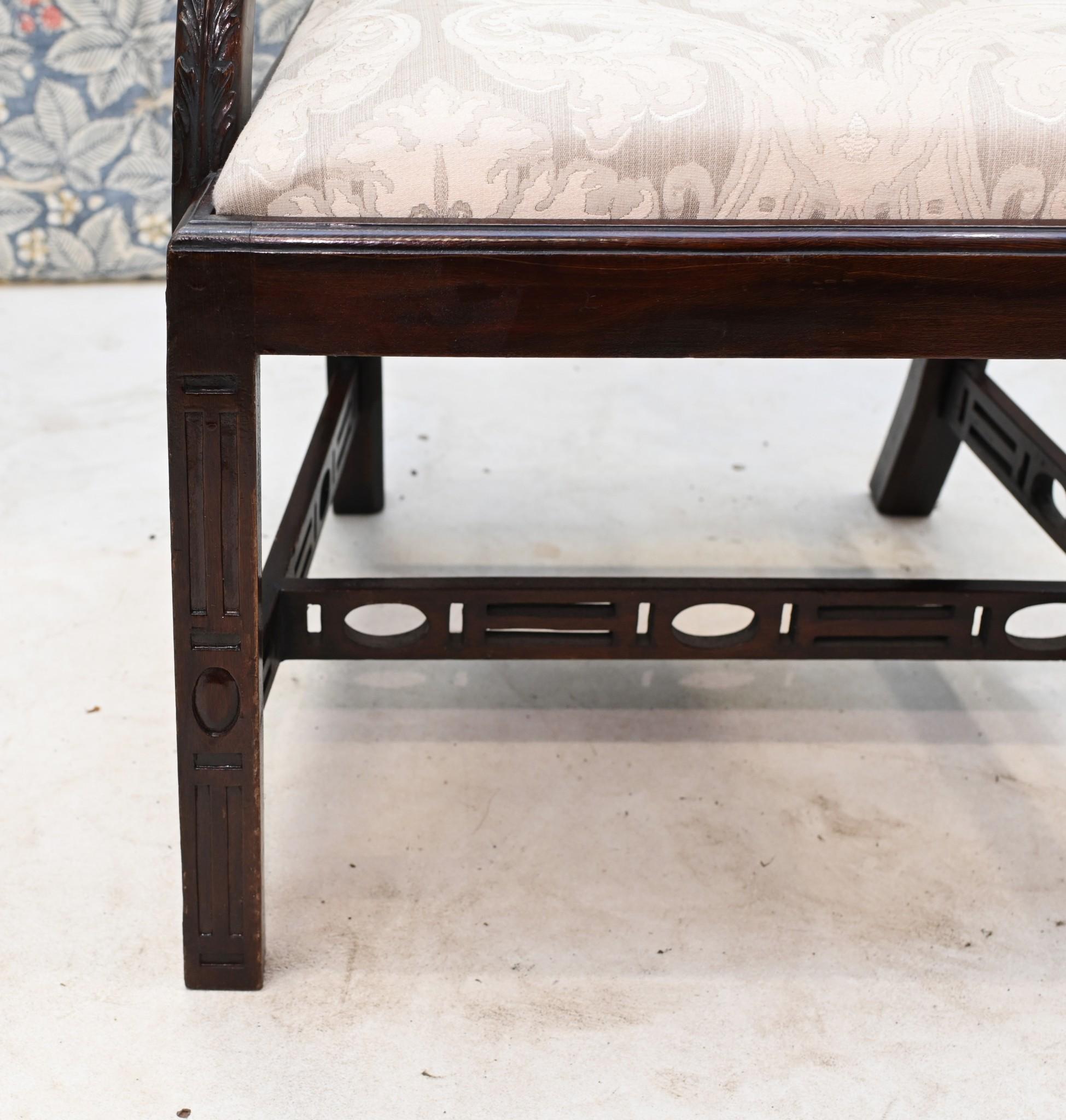 Pair Chinese Chippendale Arm Chairs Mahogany For Sale 2
