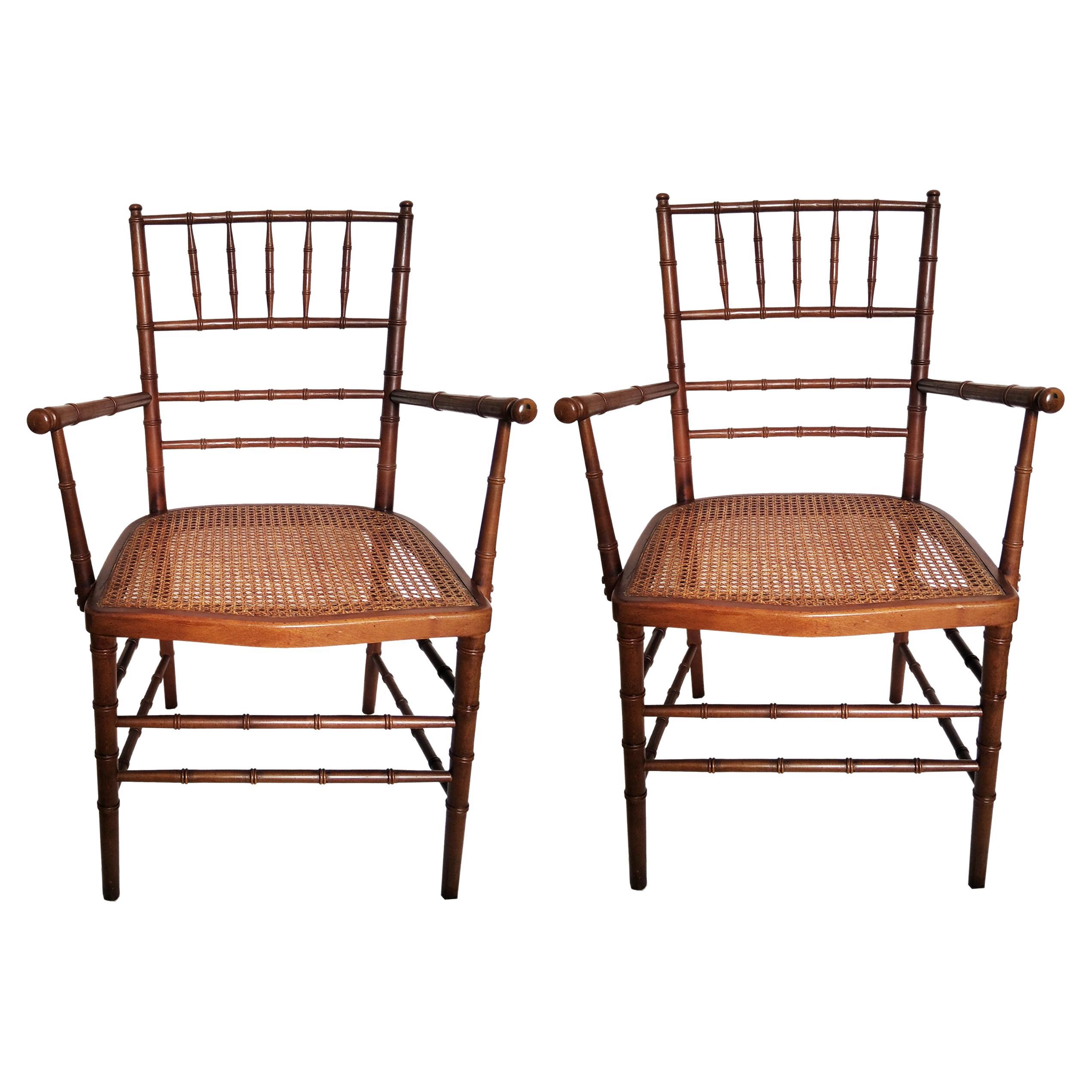Faux Bamboo  Armchairs Hollywood Regency Large Size 1970s For Sale