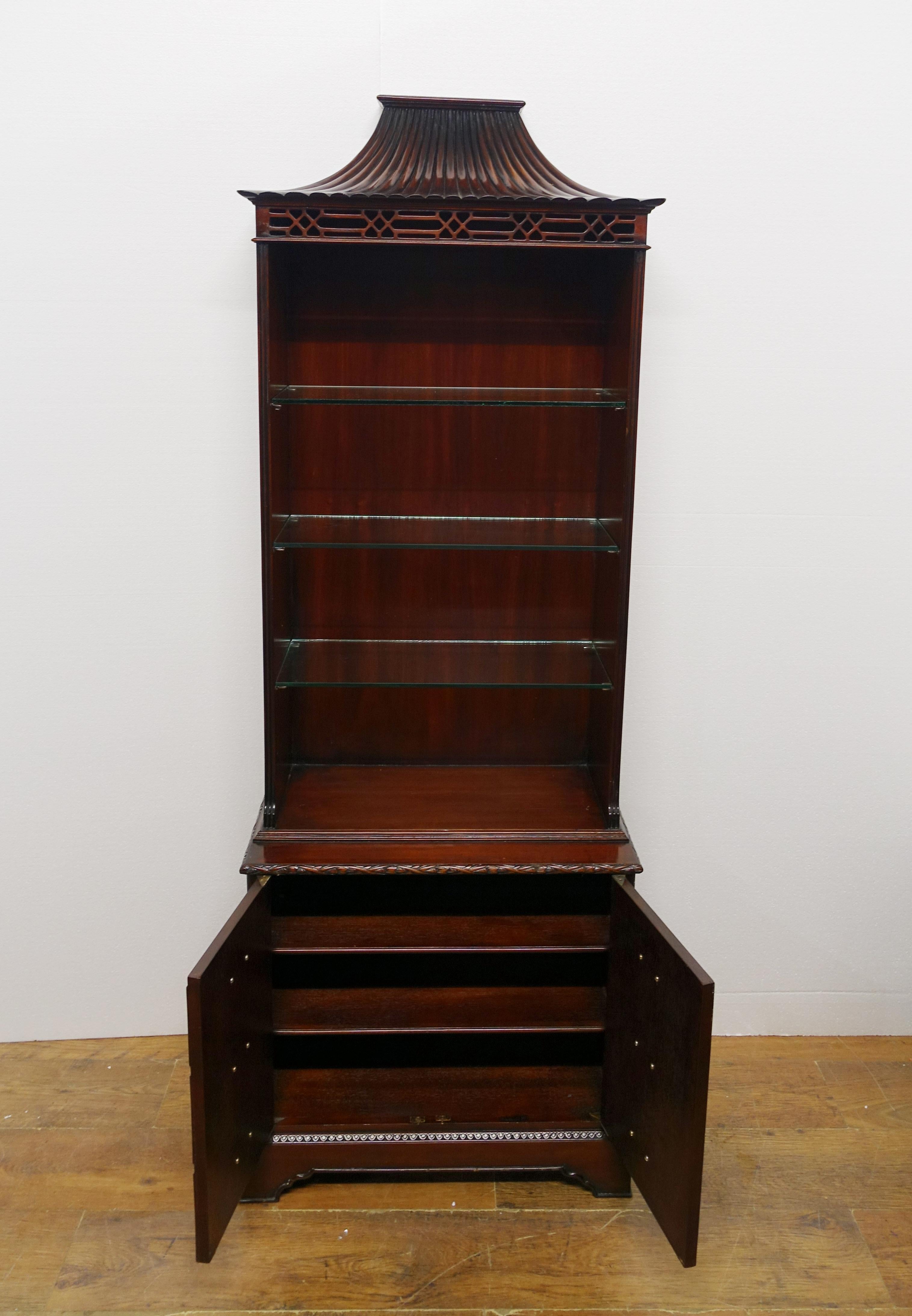 Pair Chinese Chippendale Bookcases Cabinets Mahogany Pagoda 1890 6