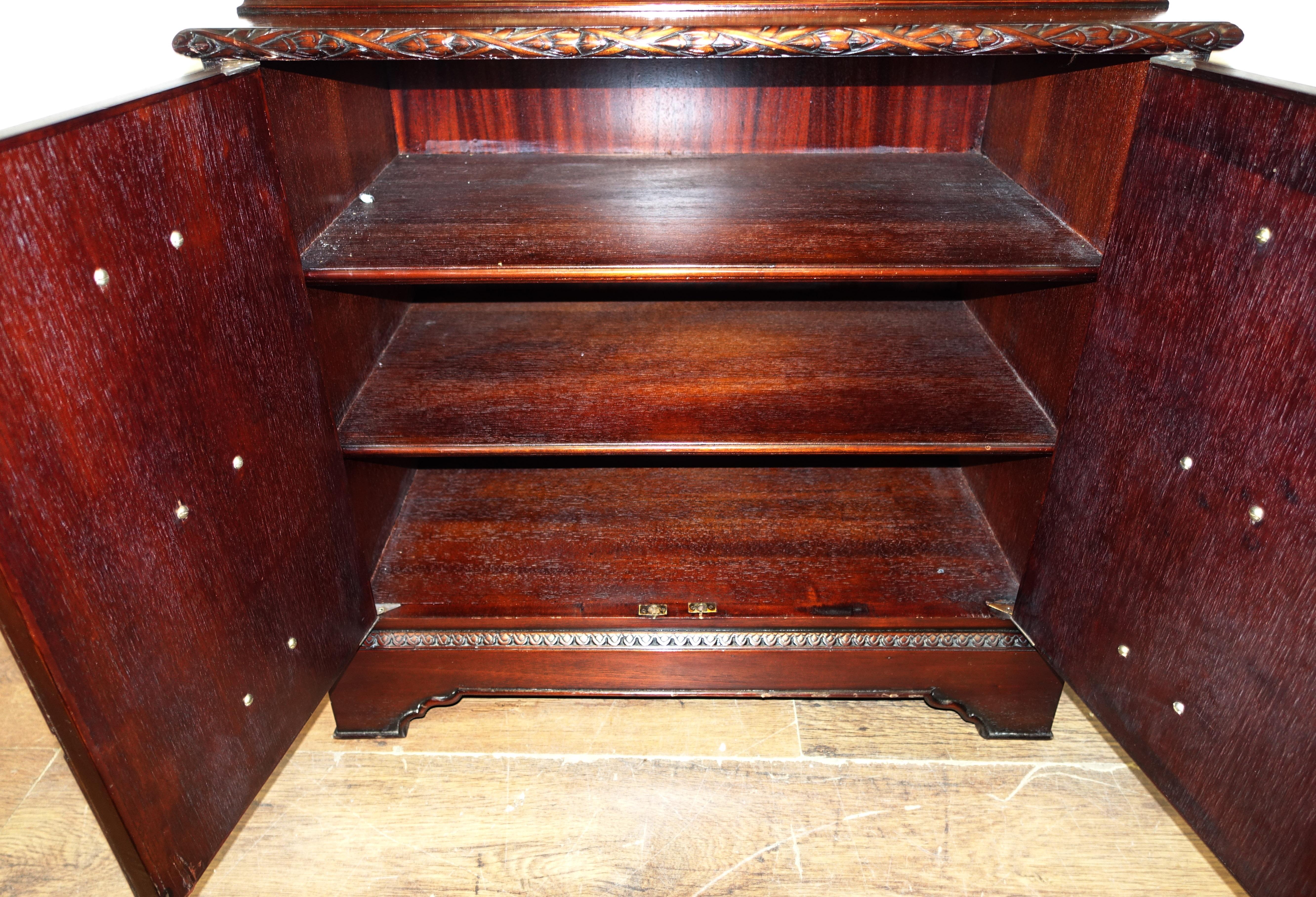 Pair Chinese Chippendale Bookcases Cabinets Mahogany Pagoda 1890 3