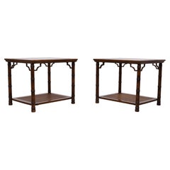 Pair Chinese Chippendale Faux Bamboo side or Sofa Tables 1970s