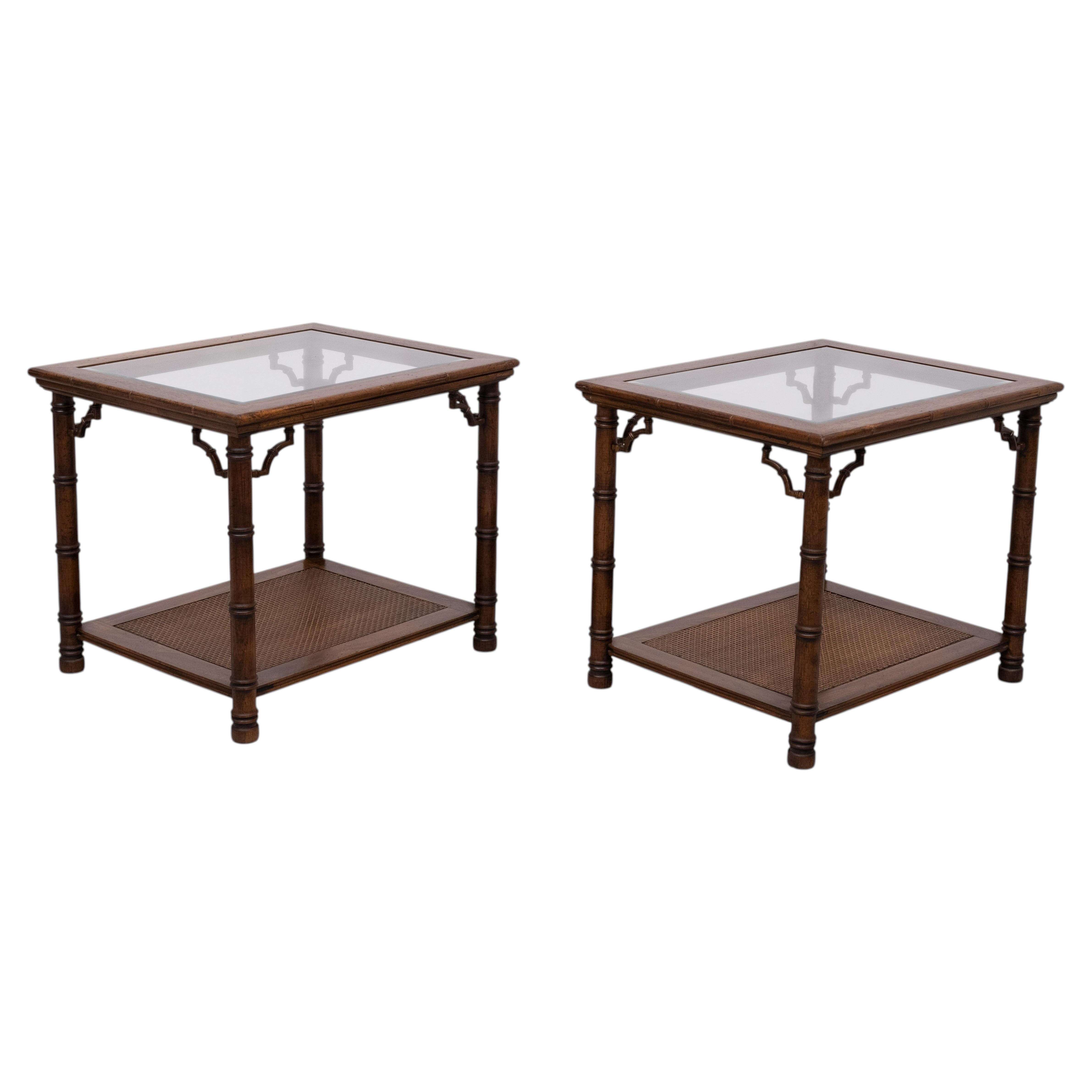 Pair Chinese Chippendale Faux Bamboo side or Sofa Tables 1970s