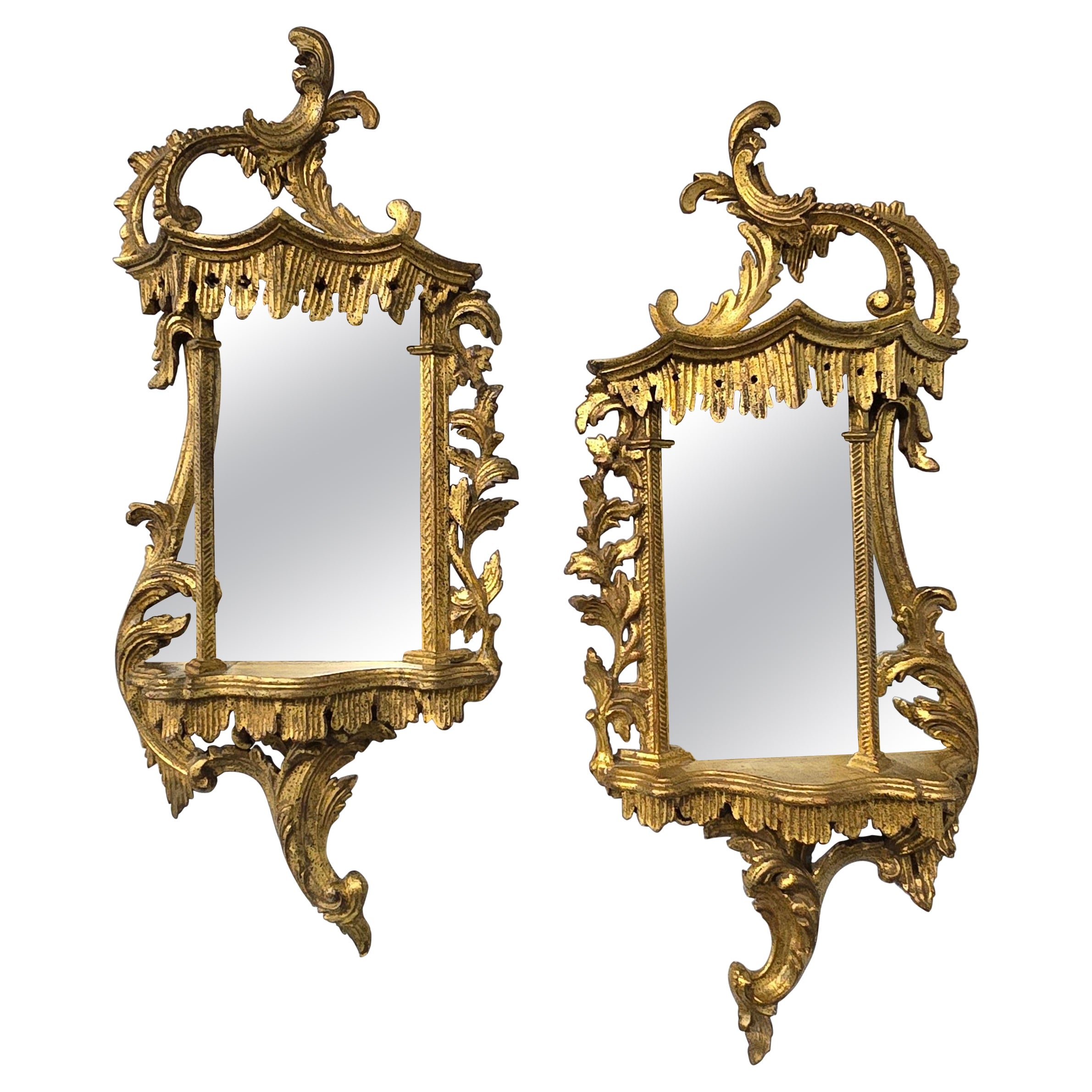 Pair Chinese Chippendale Gilt Wall Mirrors For Sale