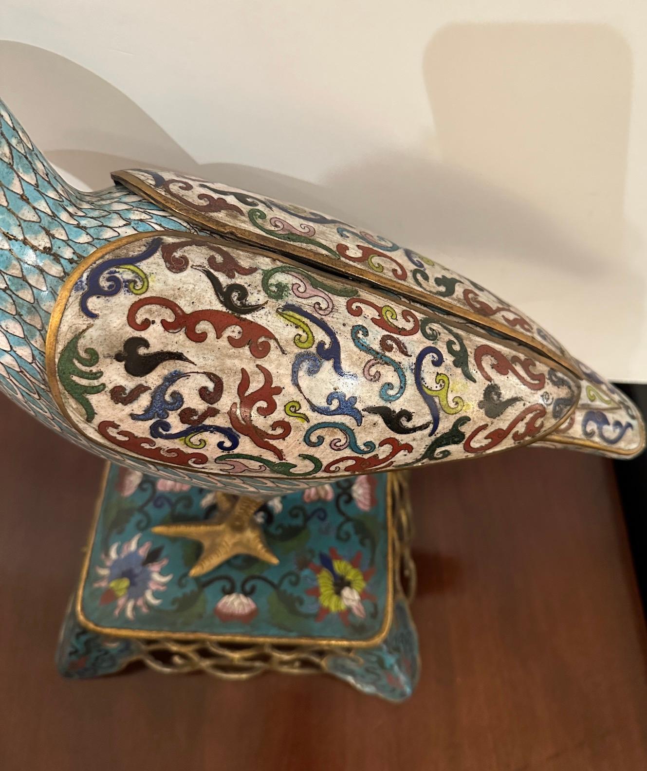 19th Century Pair Chinese Cloisonné Birds on Stands  For Sale
