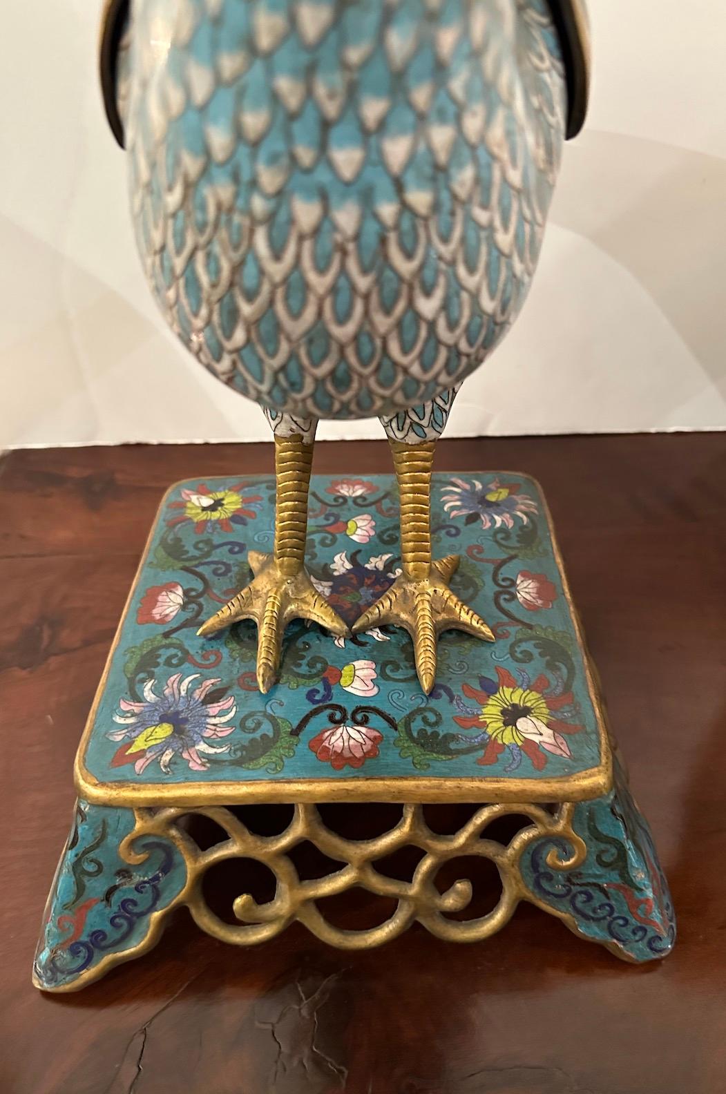 Pair Chinese Cloisonné Birds on Stands  For Sale 1