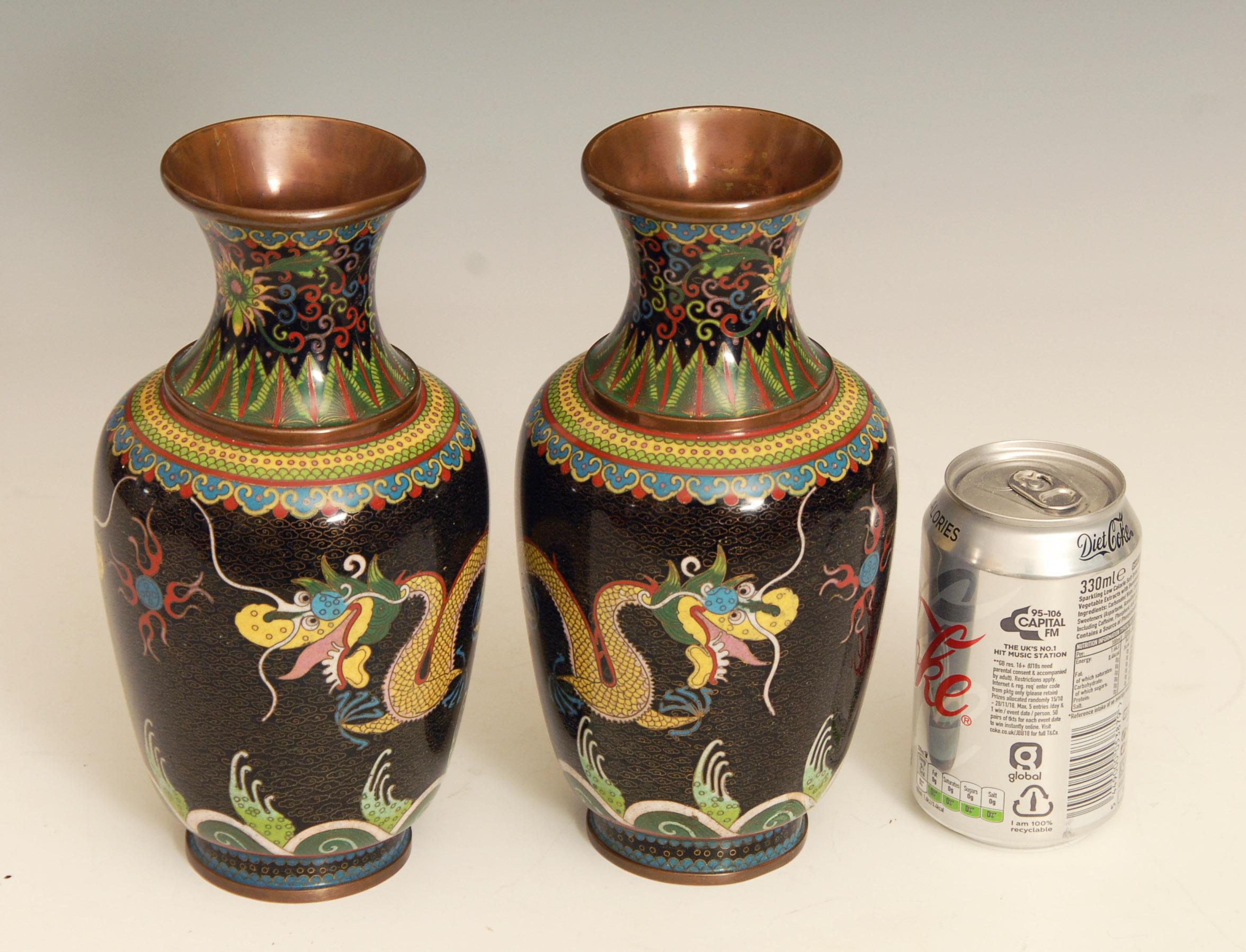 Cloissoné Pair of Chinese Cloisonné Dragon Vases, Early 20th Century For Sale