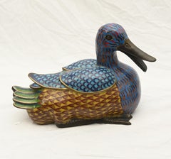 Pair Chinese Cloisonne Ducks Qianlong Bird Statue