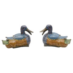 Pair Chinese Cloisonne Ducks Qianlong Bird Statue