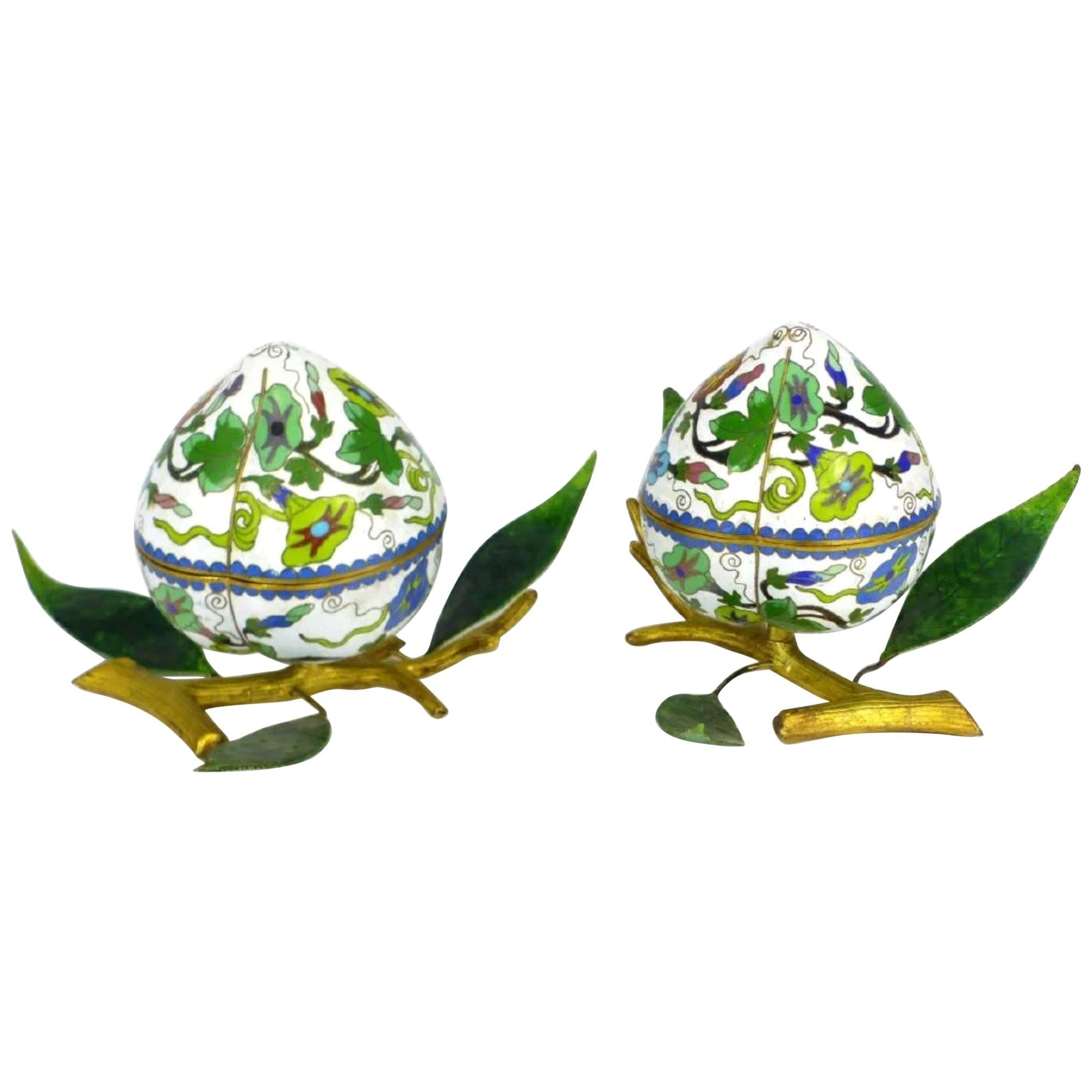 Pair of Chinese Cloisonné Enamel Peach-Form Box and Cover, circa 1910-1940 For Sale