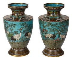 Coppia di vasi/lampade cinesi in smalto cloisonné, 1890