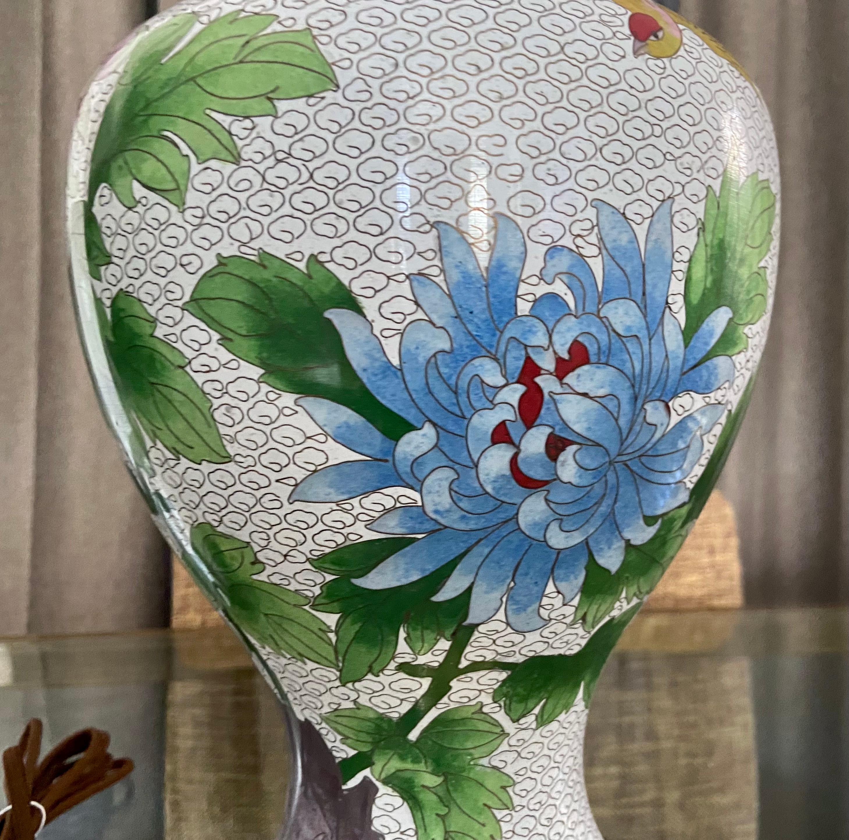 Pair Chinese Cloisonné Floral Table Lamps For Sale 2