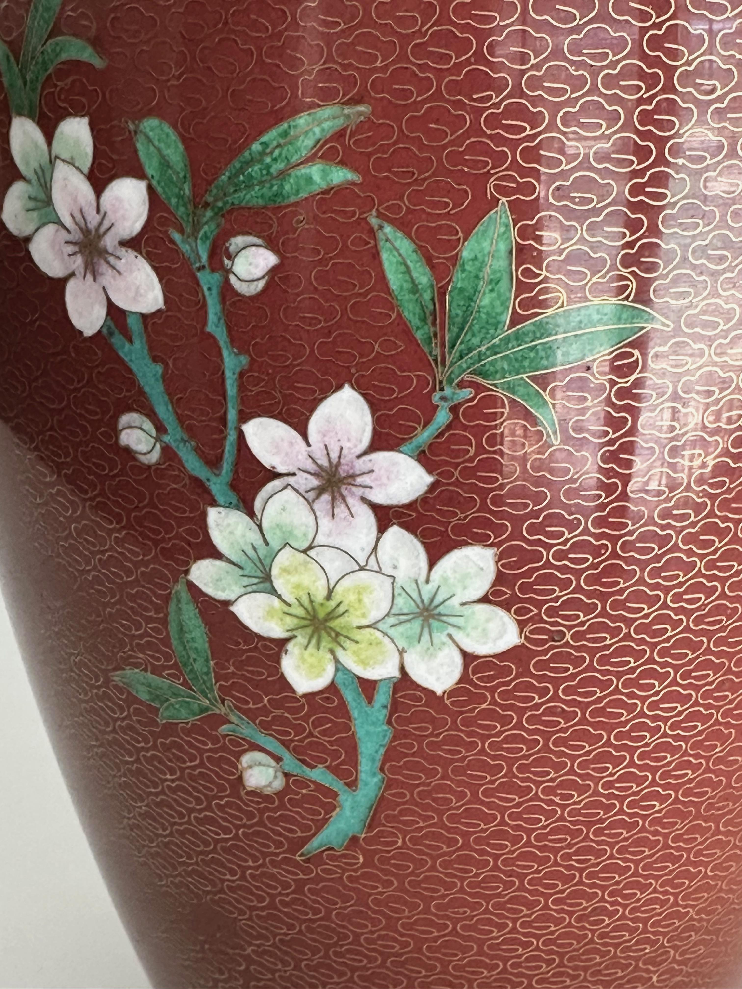 Pair Chinese Cloisonné Floral Vases For Sale 5