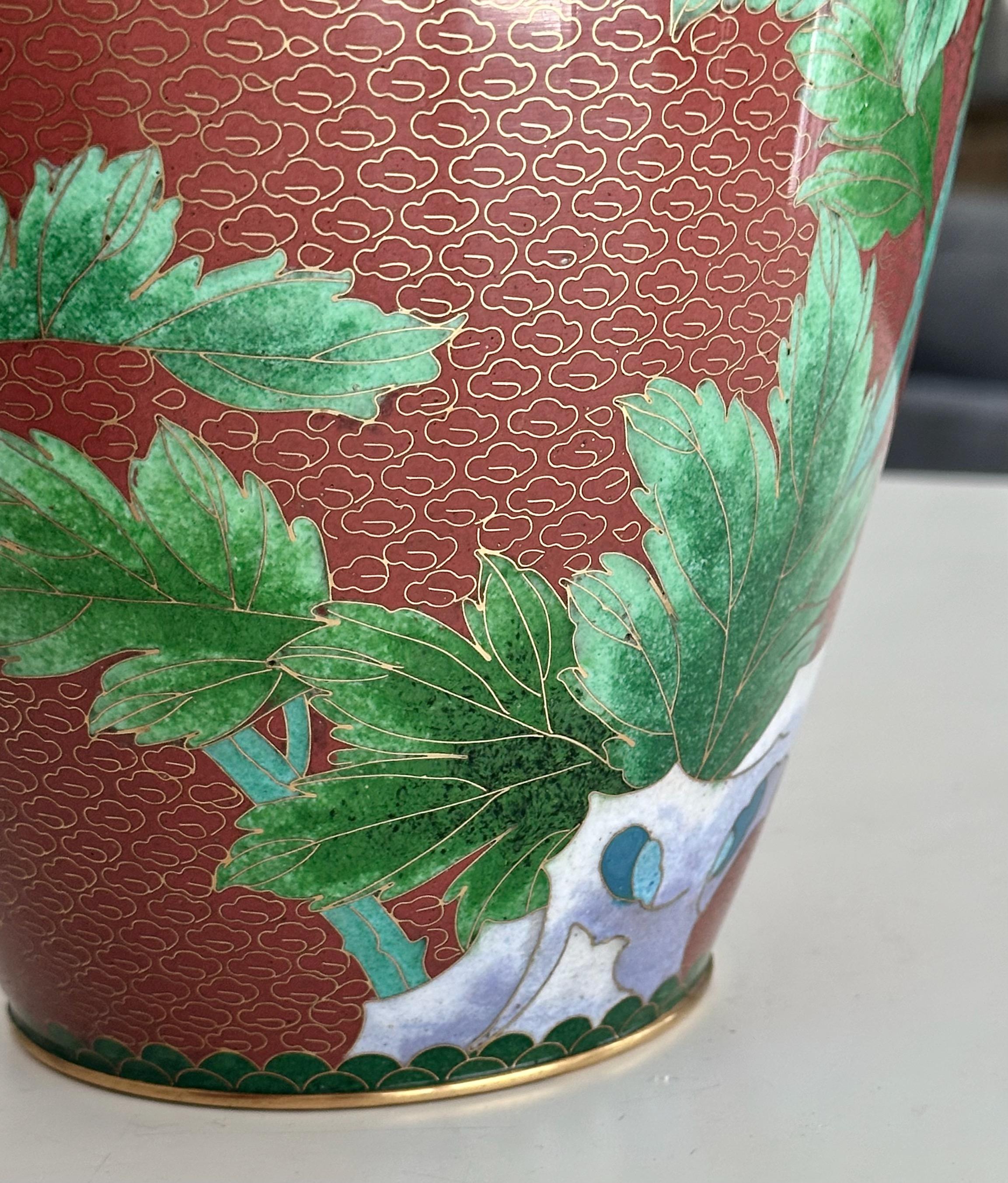 Pair Chinese Cloisonné Floral Vases For Sale 6