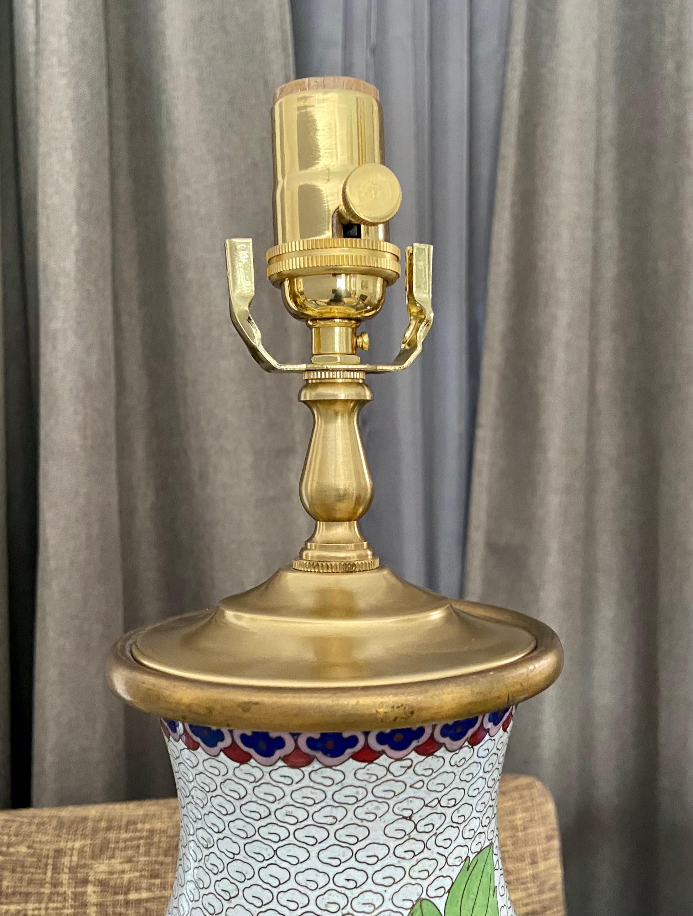 Pair Chinese Cloisonné Floral Table Lamps 4