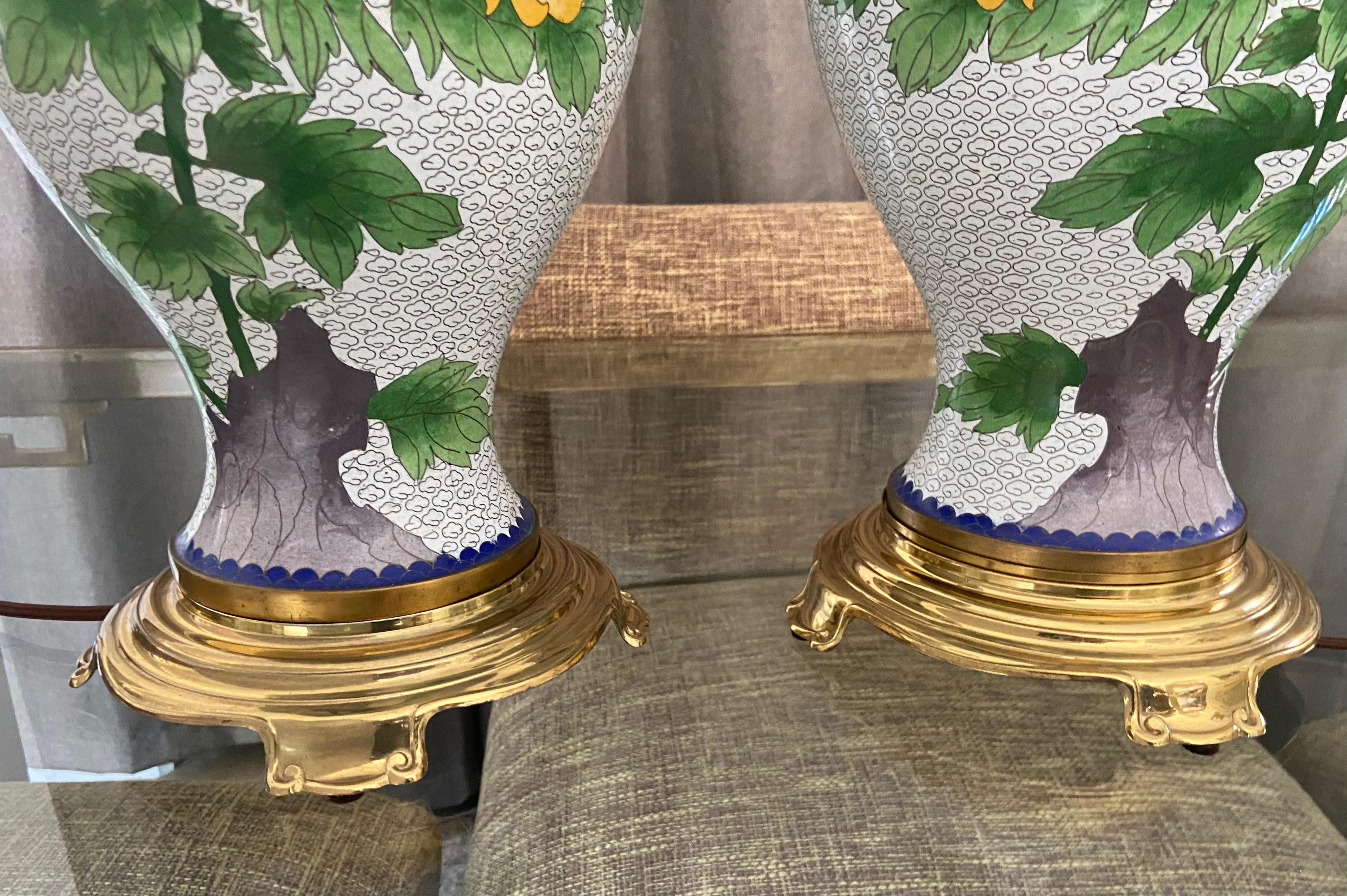 Pair Chinese Cloisonné Floral Table Lamps 8