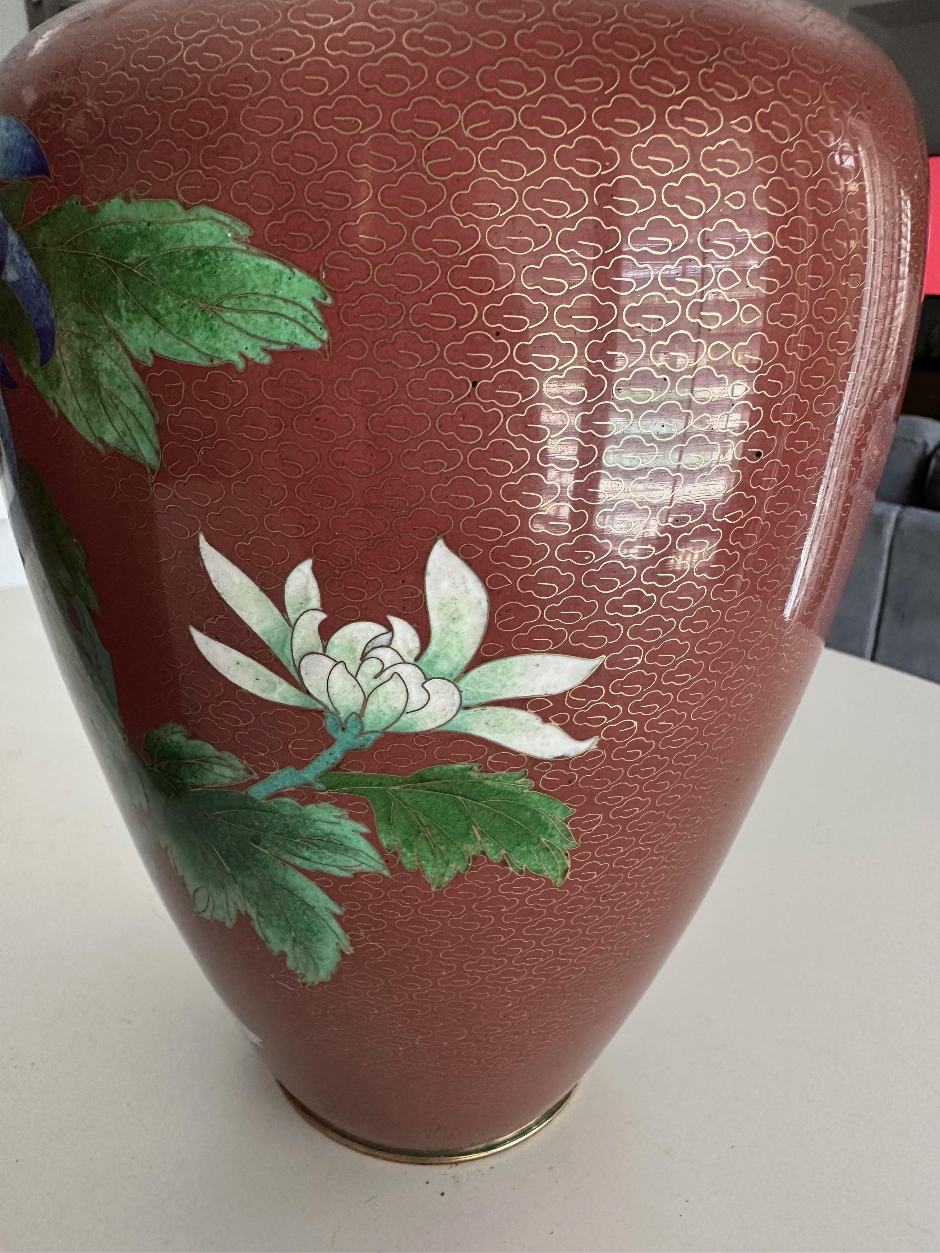 Pair Chinese Cloisonné Floral Vases For Sale 11