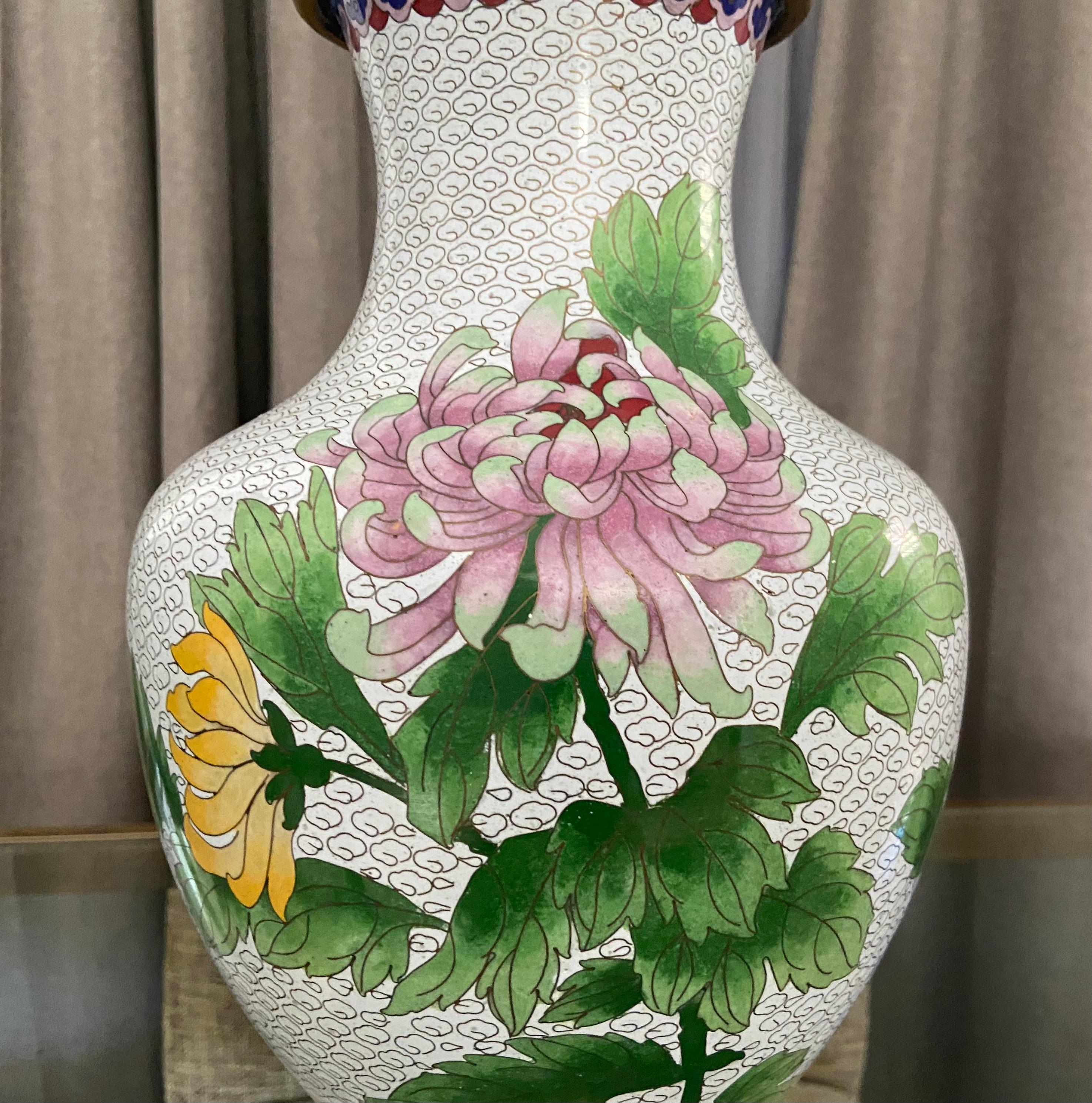 Pair Chinese Cloisonné Floral Table Lamps For Sale 9