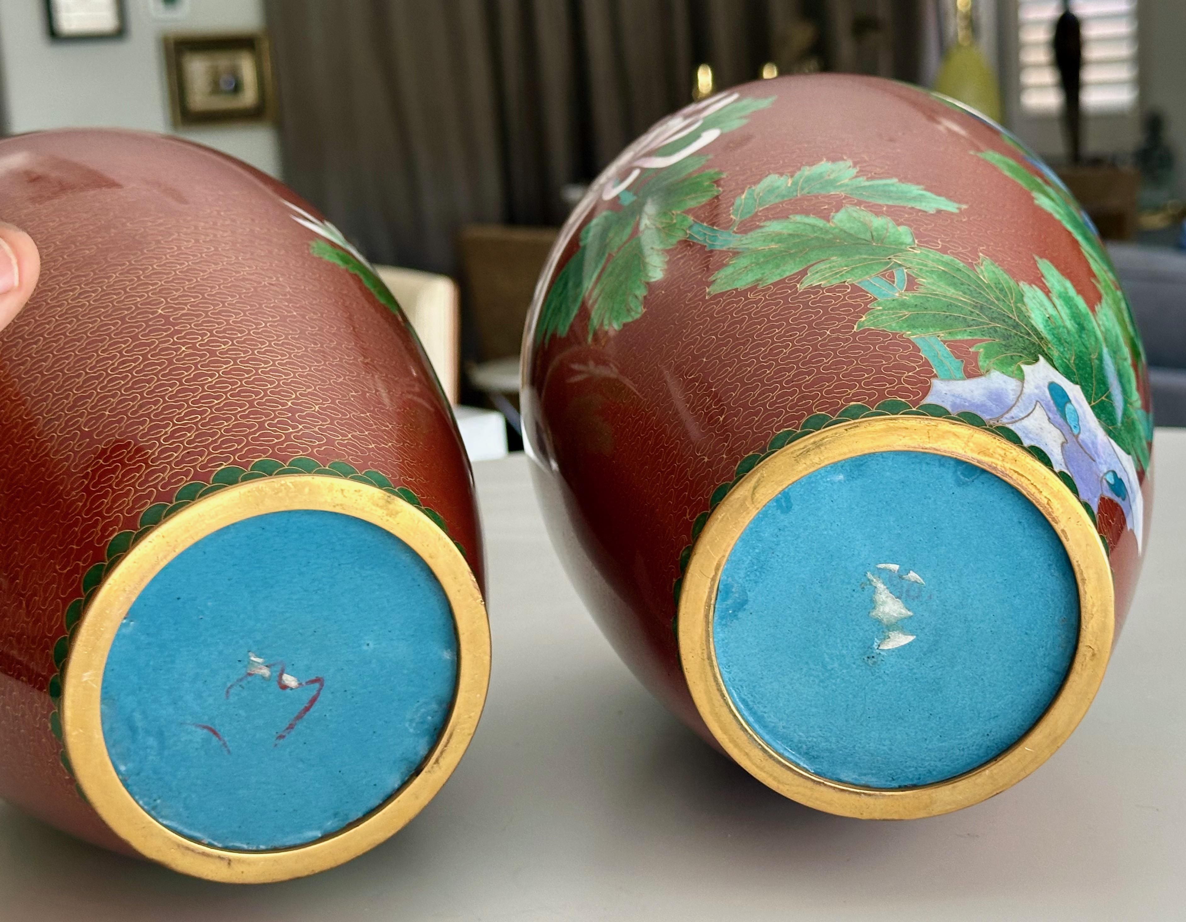 Pair Chinese Cloisonné Floral Vases For Sale 13