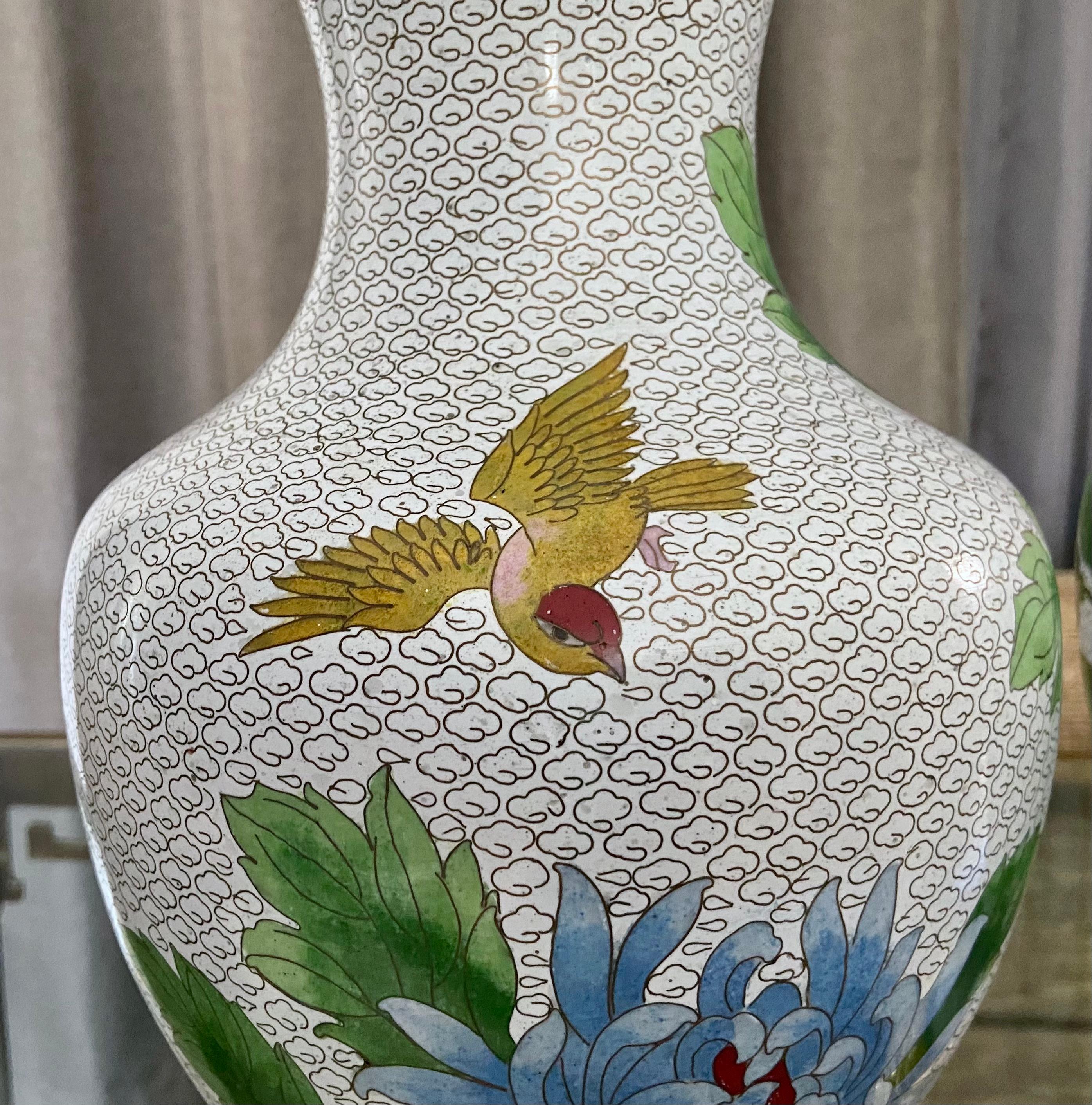 Pair Chinese Cloisonné Floral Table Lamps 1