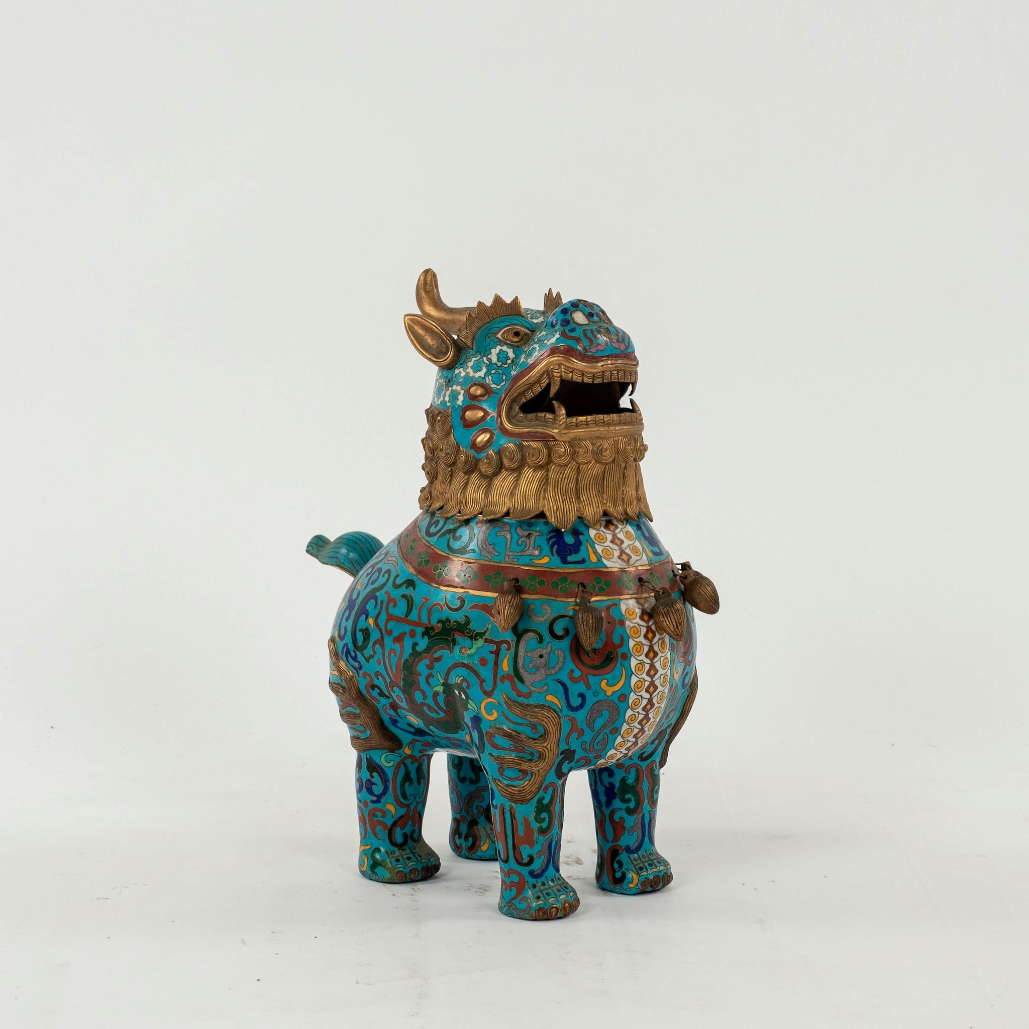Pair Chinese Cloisonné Fu Dogs For Sale 1