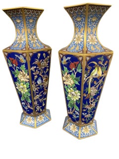 Paire de vases géométriques cloisonnés CHINESE