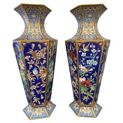 Pair CHINESE Cloisonne GEOMETRICAL Vases