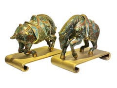 Pair Chinese Cloisonne Horse Form Censers