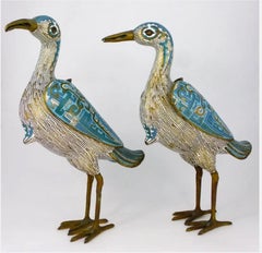 Pair of Chinese Cloisonné Large Bird Form Vessels
