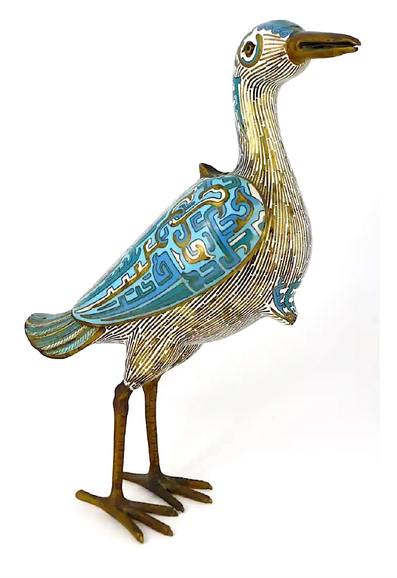 20th Century Pair of Chinese Cloisonné Large Bird Form Vessels For Sale