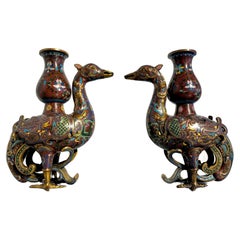 Pair Chinese Cloisonne Phoenix Zun Vases, Late Qing Dynasty, c. 1900, China