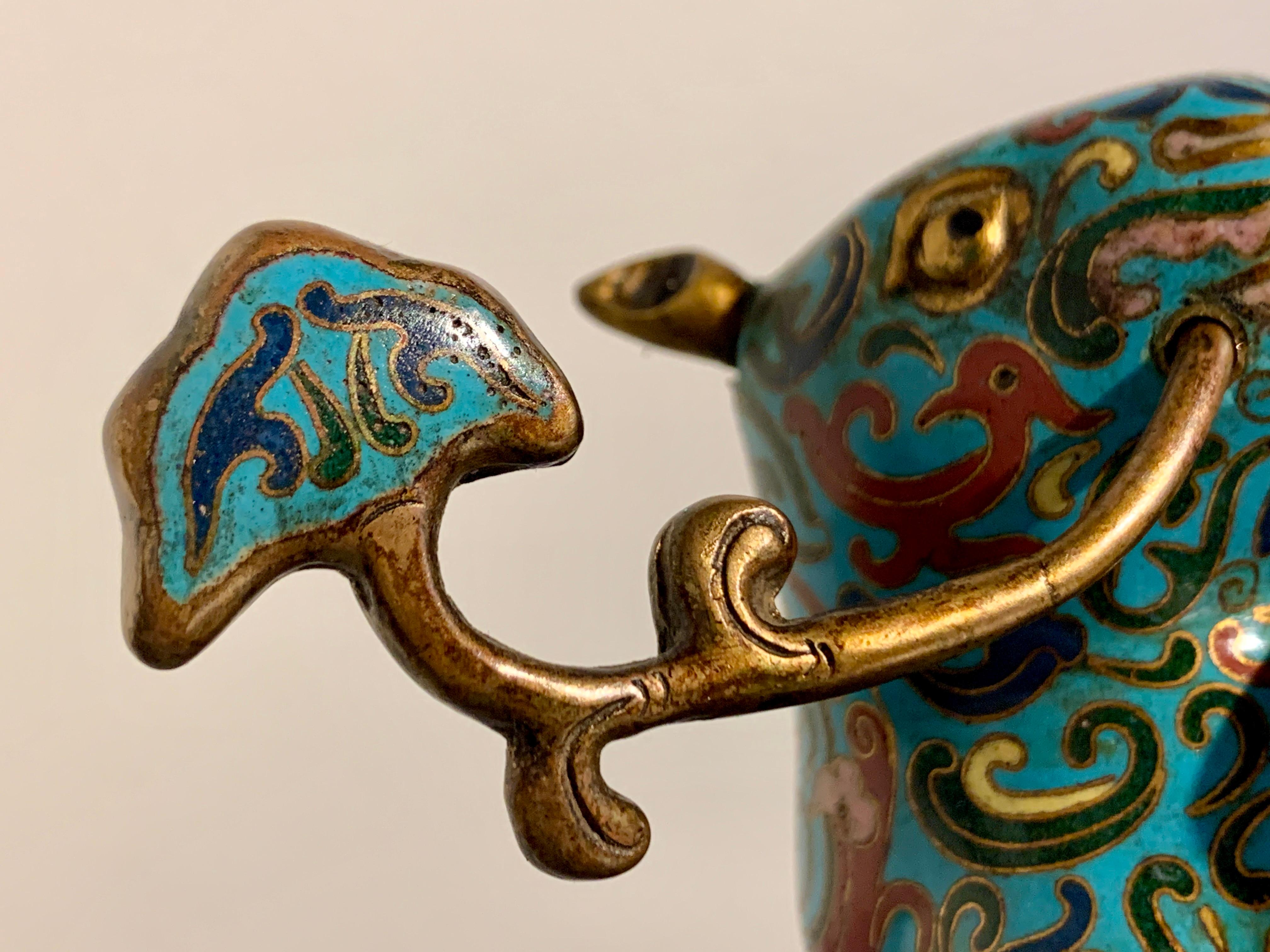 Pair Chinese Cloisonne Tapir Candlesticks, Qing Dynasty, circa 1900, China For Sale 10