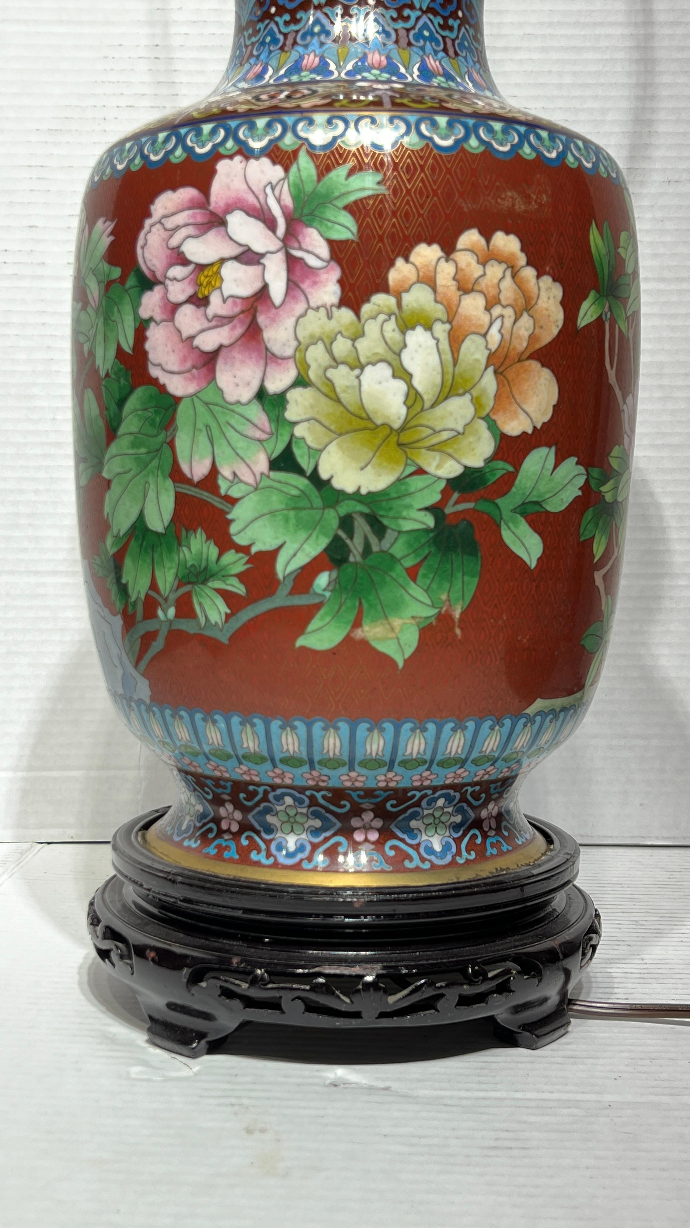 Pair Chinese Cloisonne Vase Table Lamps For Sale 4