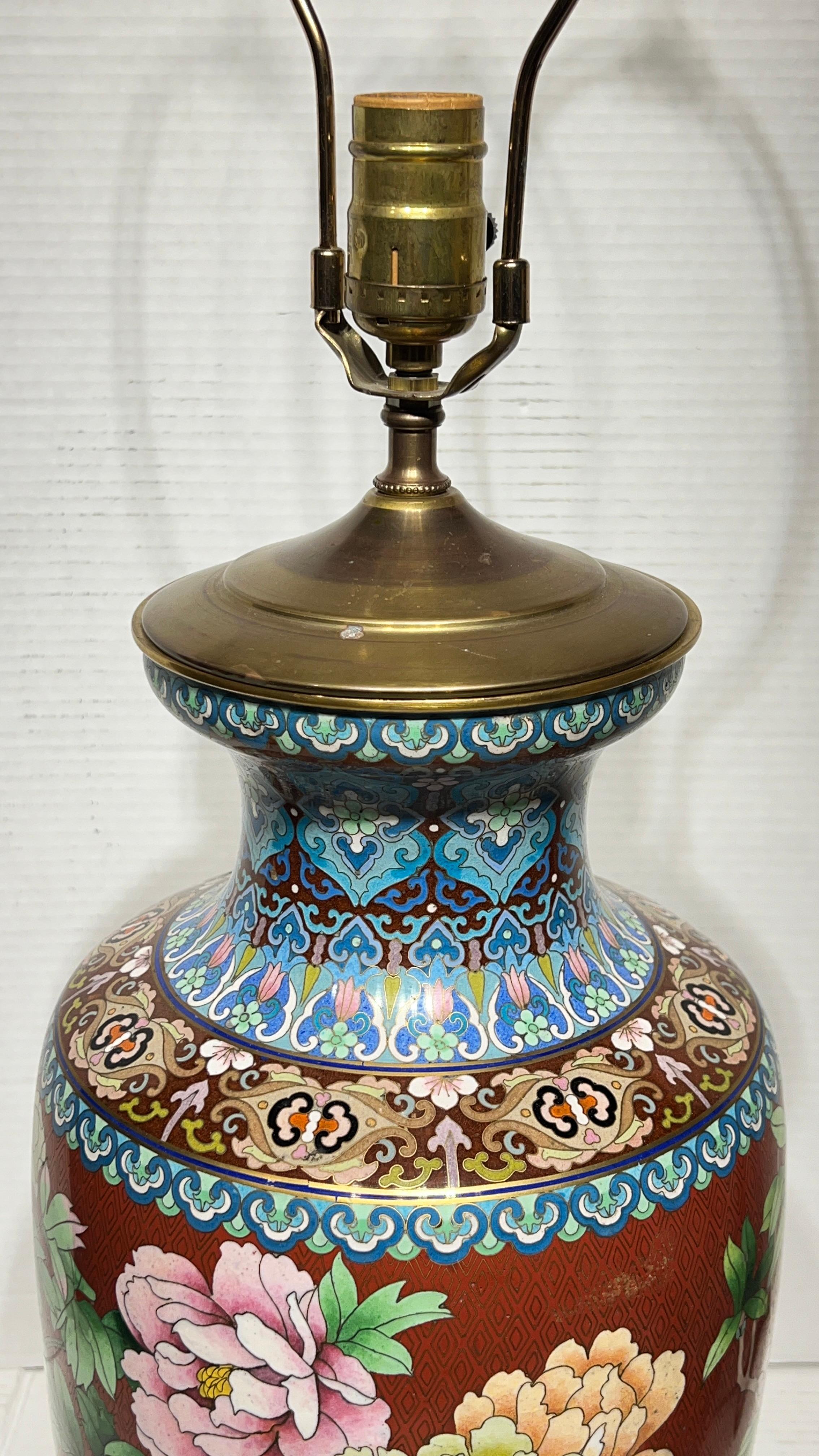 Pair Chinese Cloisonne Vase Table Lamps For Sale 5