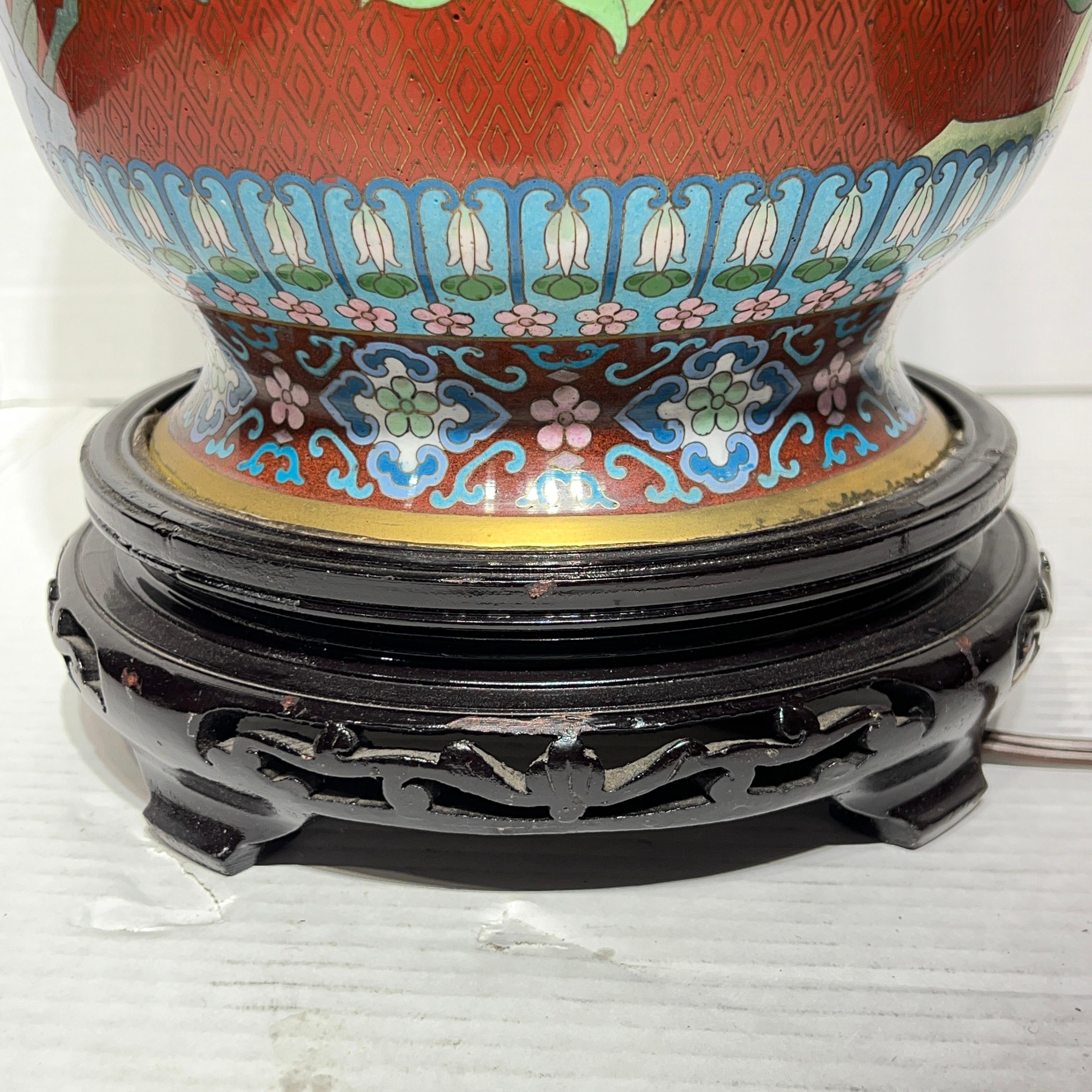Pair Chinese Cloisonne Vase Table Lamps For Sale 6