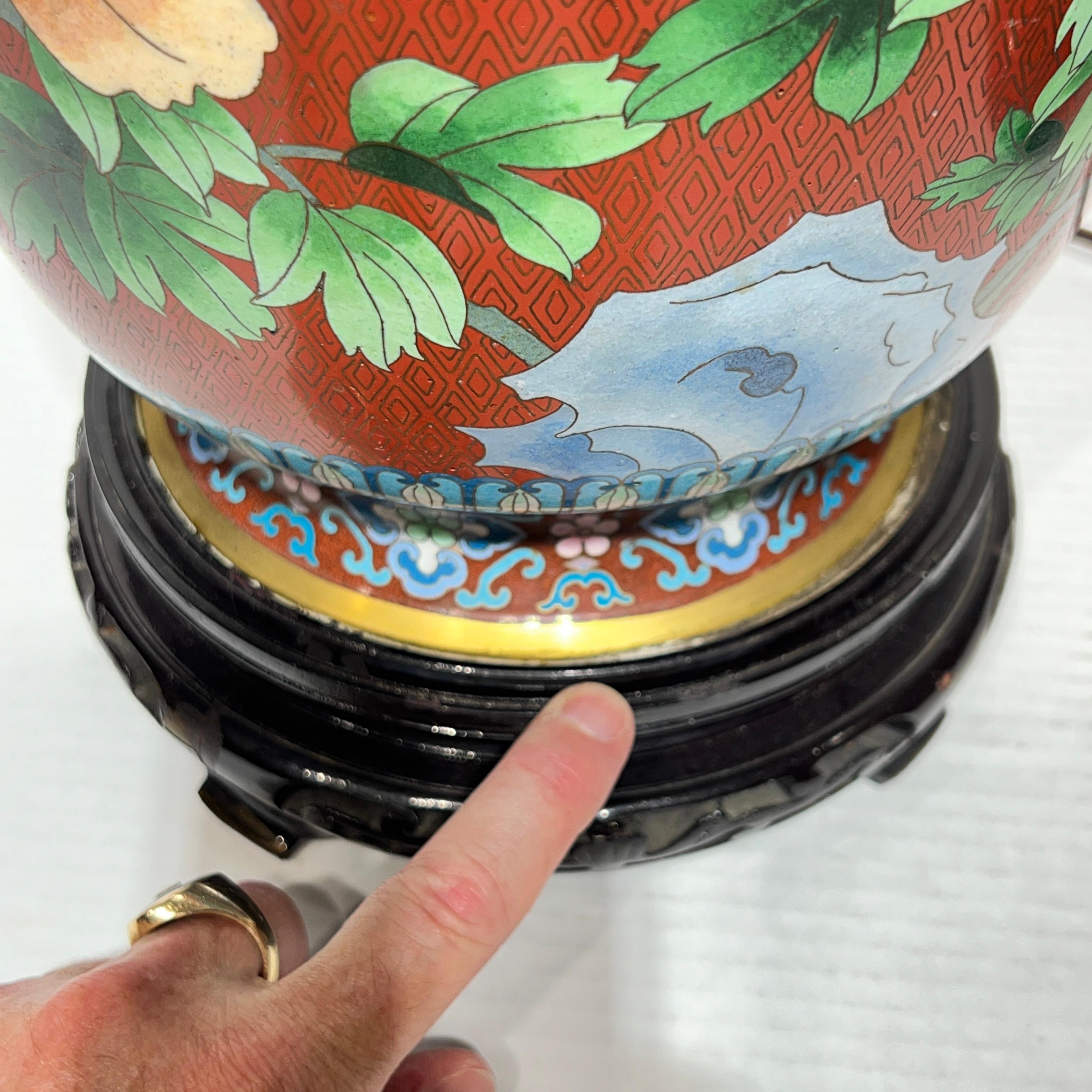 Pair Chinese Cloisonne Vase Table Lamps For Sale 7