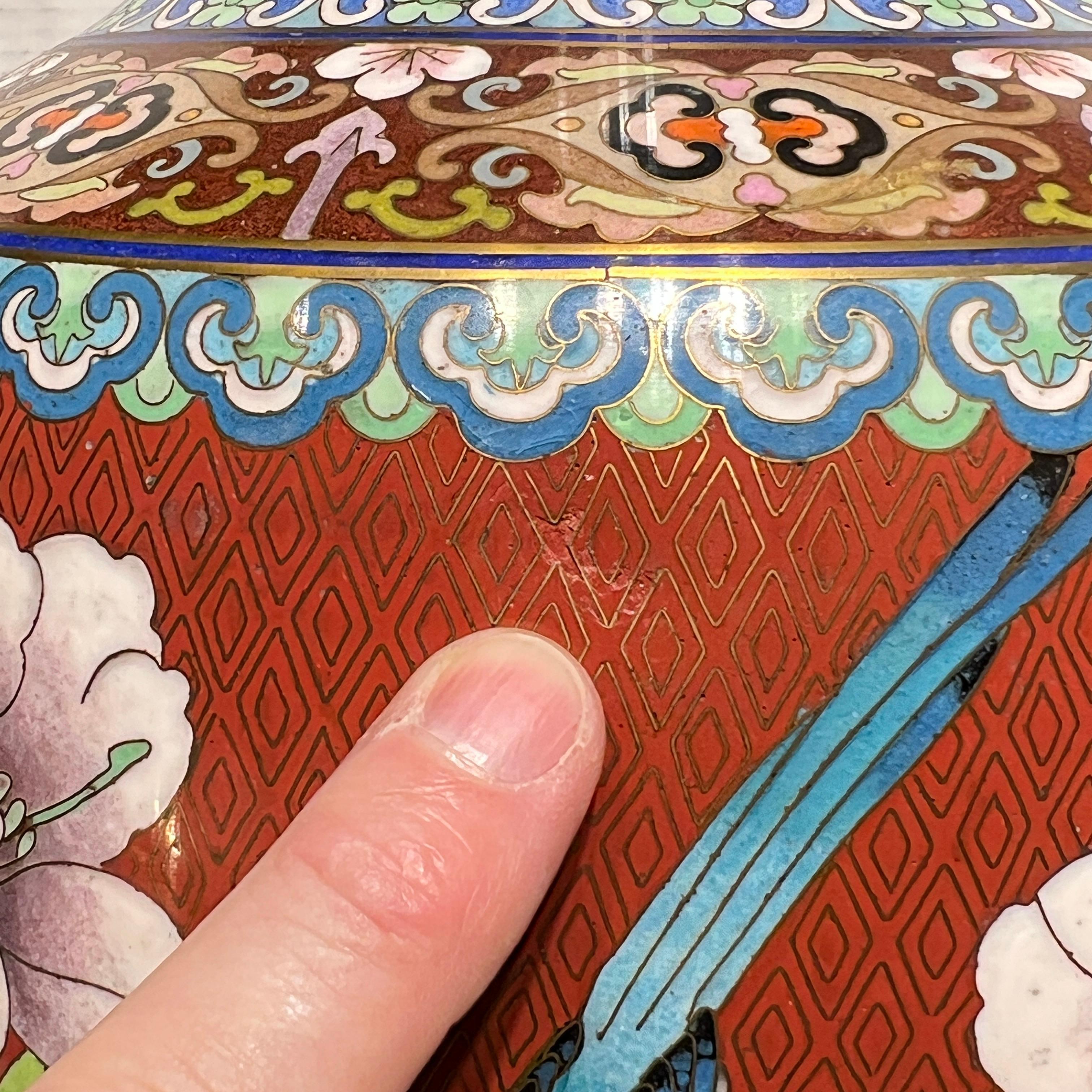 Pair Chinese Cloisonne Vase Table Lamps For Sale 8