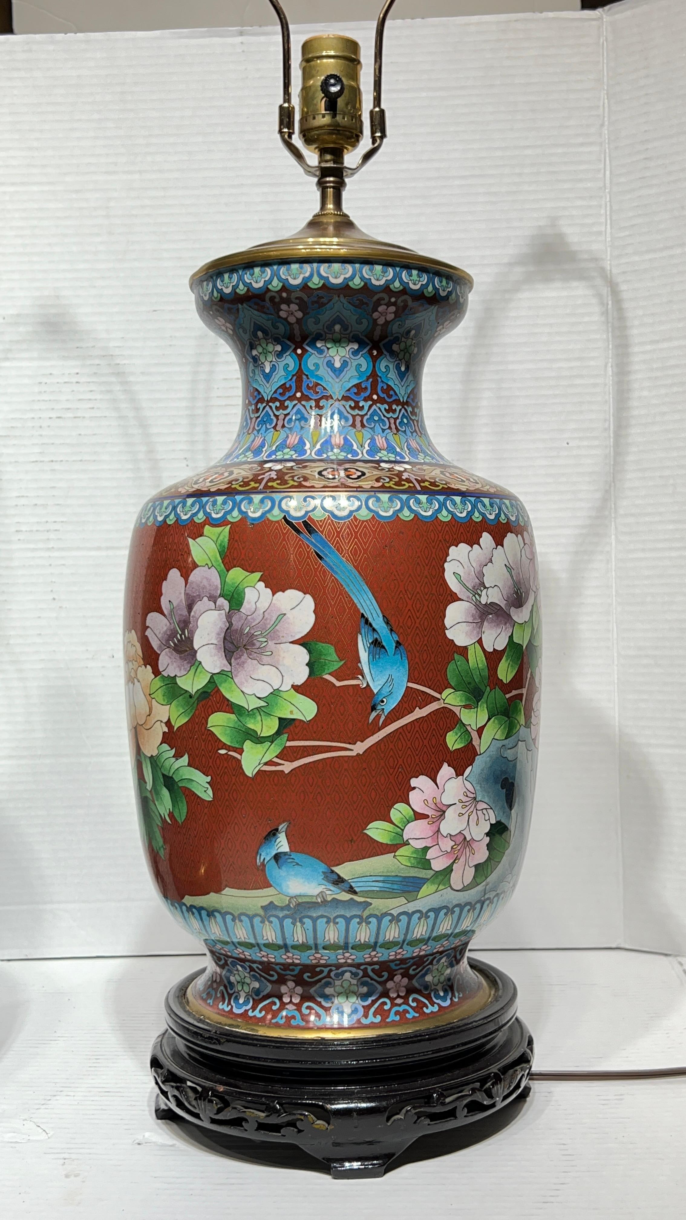 Pair Chinese Cloisonne Vase Table Lamps For Sale 10