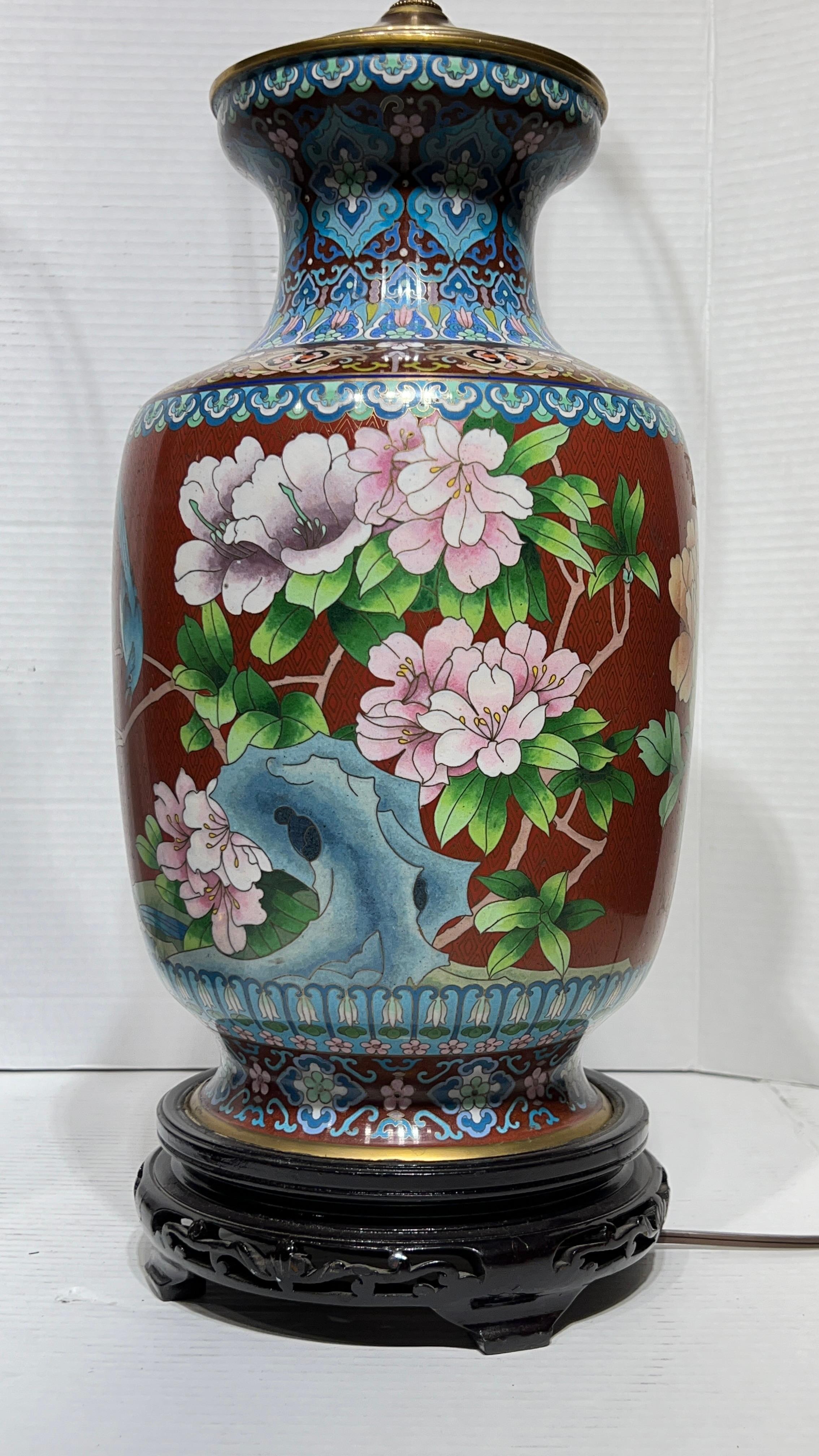 Pair Chinese Cloisonne Vase Table Lamps For Sale 11