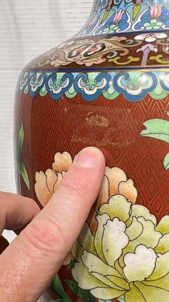 Pair Chinese Cloisonne Vase Table Lamps