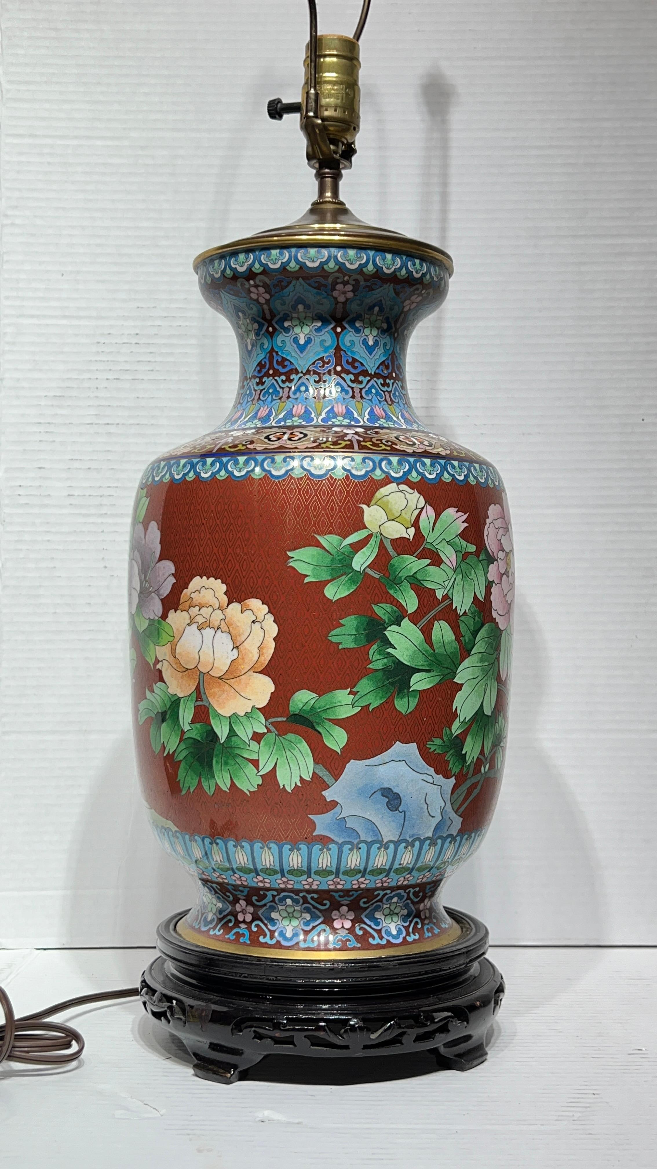 Pair Chinese Cloisonne Vase Table Lamps For Sale 1