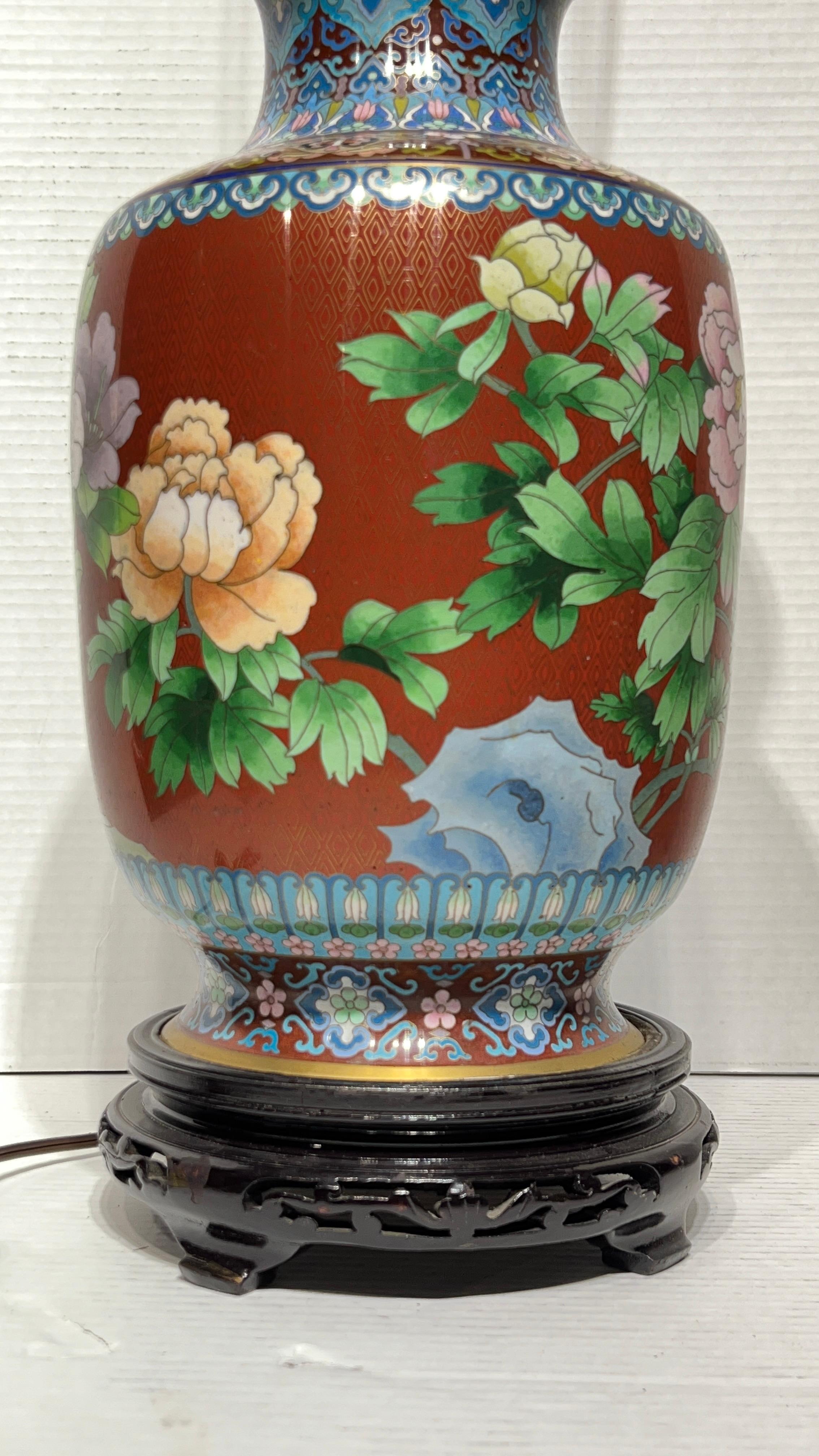 Pair Chinese Cloisonne Vase Table Lamps For Sale 2