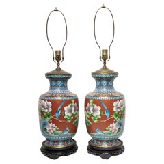 Pair Chinese Cloisonne Vase Table Lamps