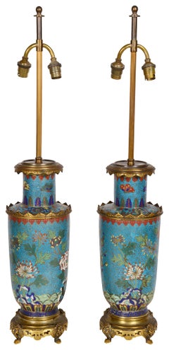 Pair Chinese Cloisonné Vases / Lamps, 19th Century