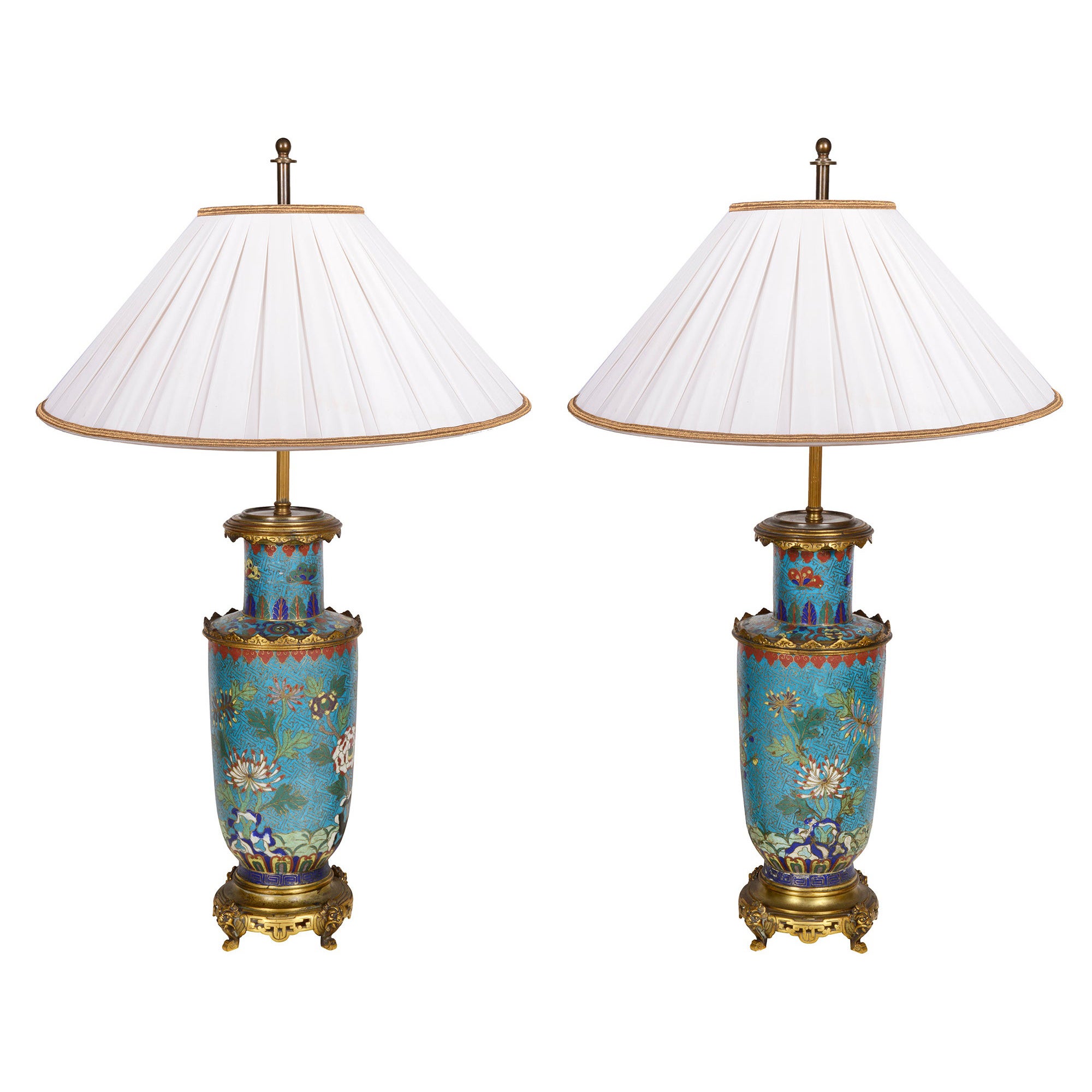 Coppia di vasi / lampade cinesi in cloisonné, XIX secolo