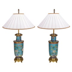 Pair Chinese Cloisonné Vases / Lamps, 19th Century