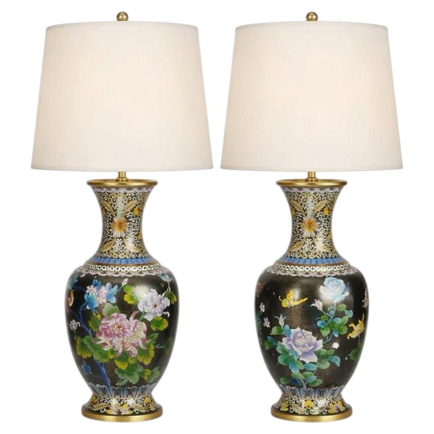 Pair Chinese Cloisonné vases / lamps For Sale