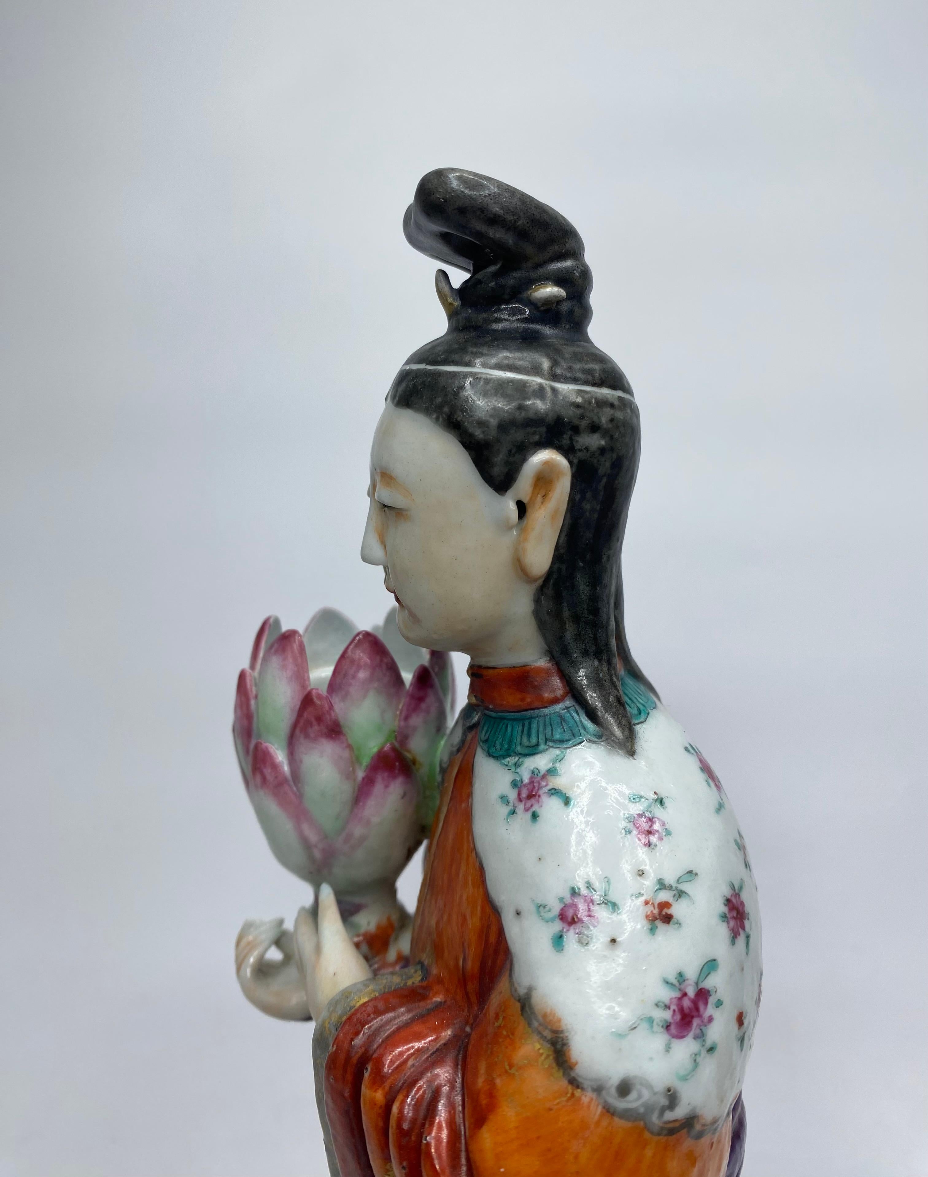 Pair Chinese Court Lady candlesticks, c. 1760, Qianlong. For Sale 4